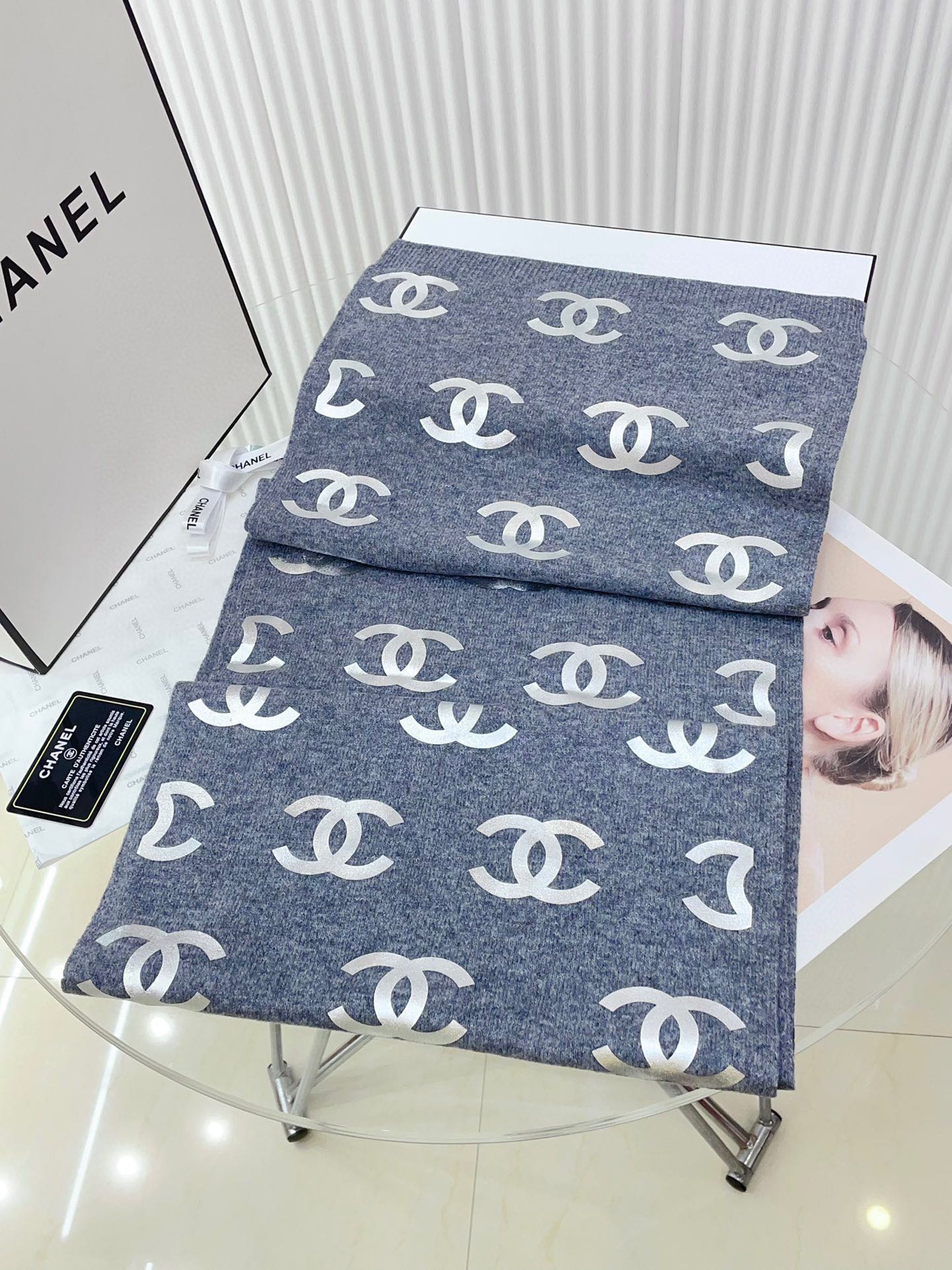 CC Scarf 190 CM In Grey Logo Print Cashmere 401170