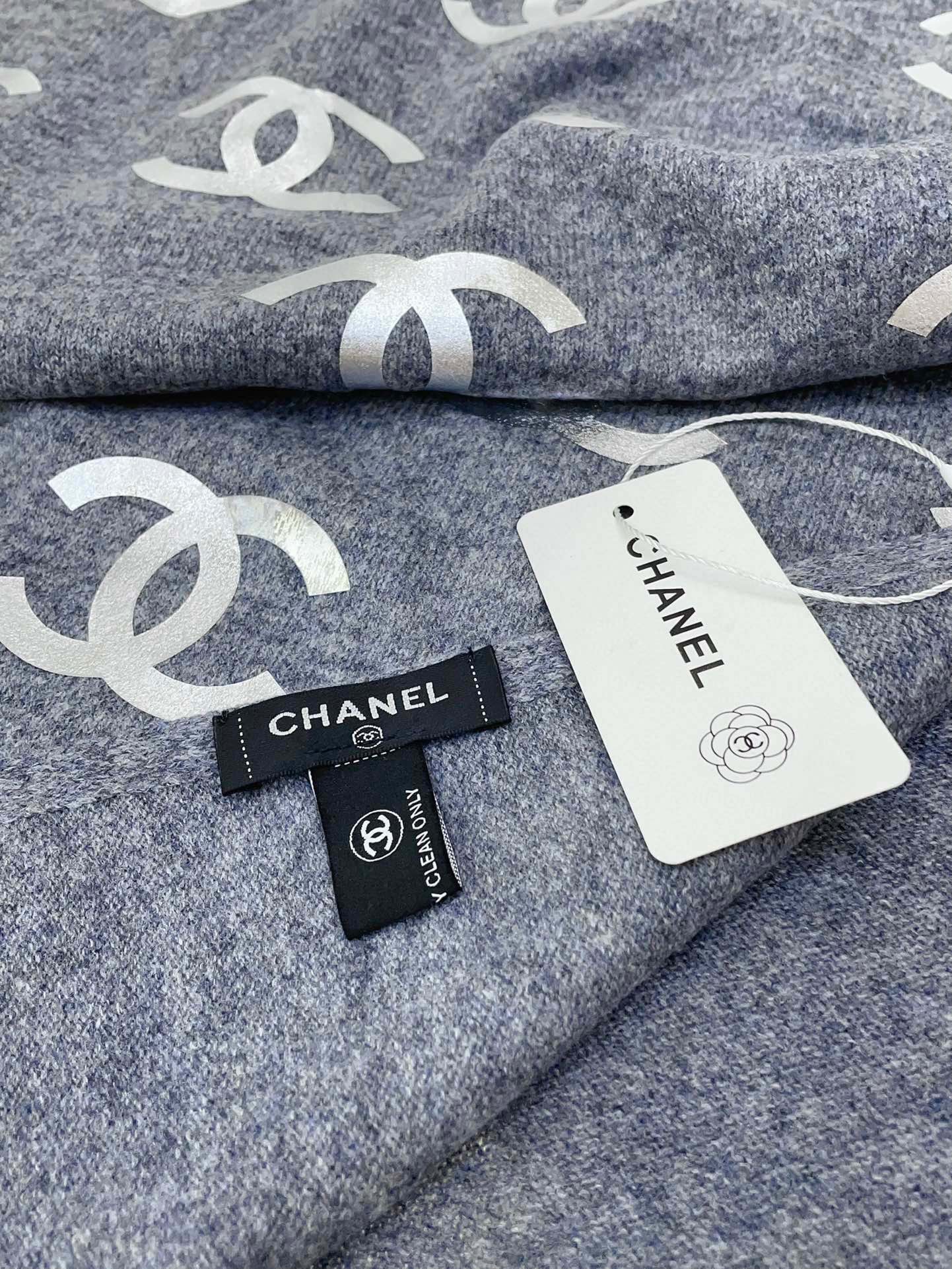 CC Scarf 190 CM In Grey Logo Print Cashmere 401170