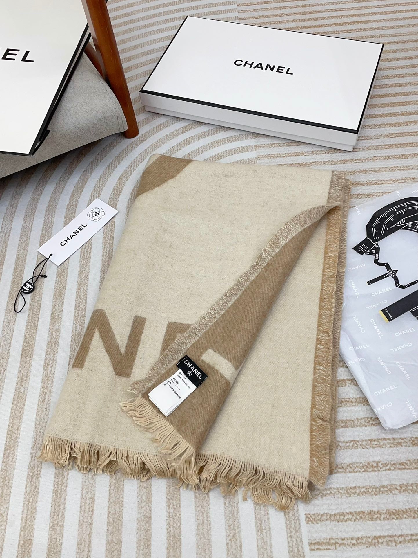 CC Scarf 200 CM In Beige Mix Brown Cashmere 402091