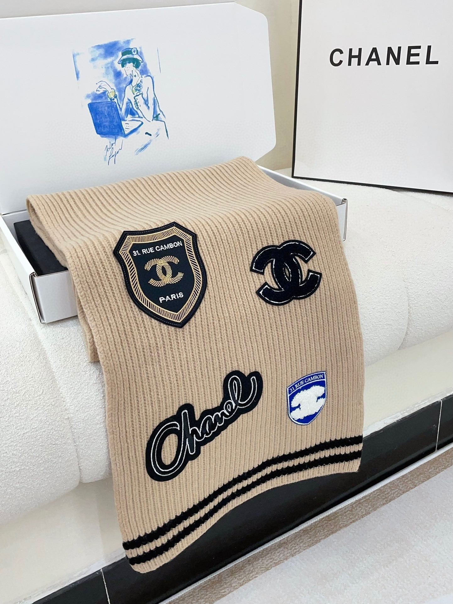 CC Scarf 180 CM In Beige Cashmere 405083