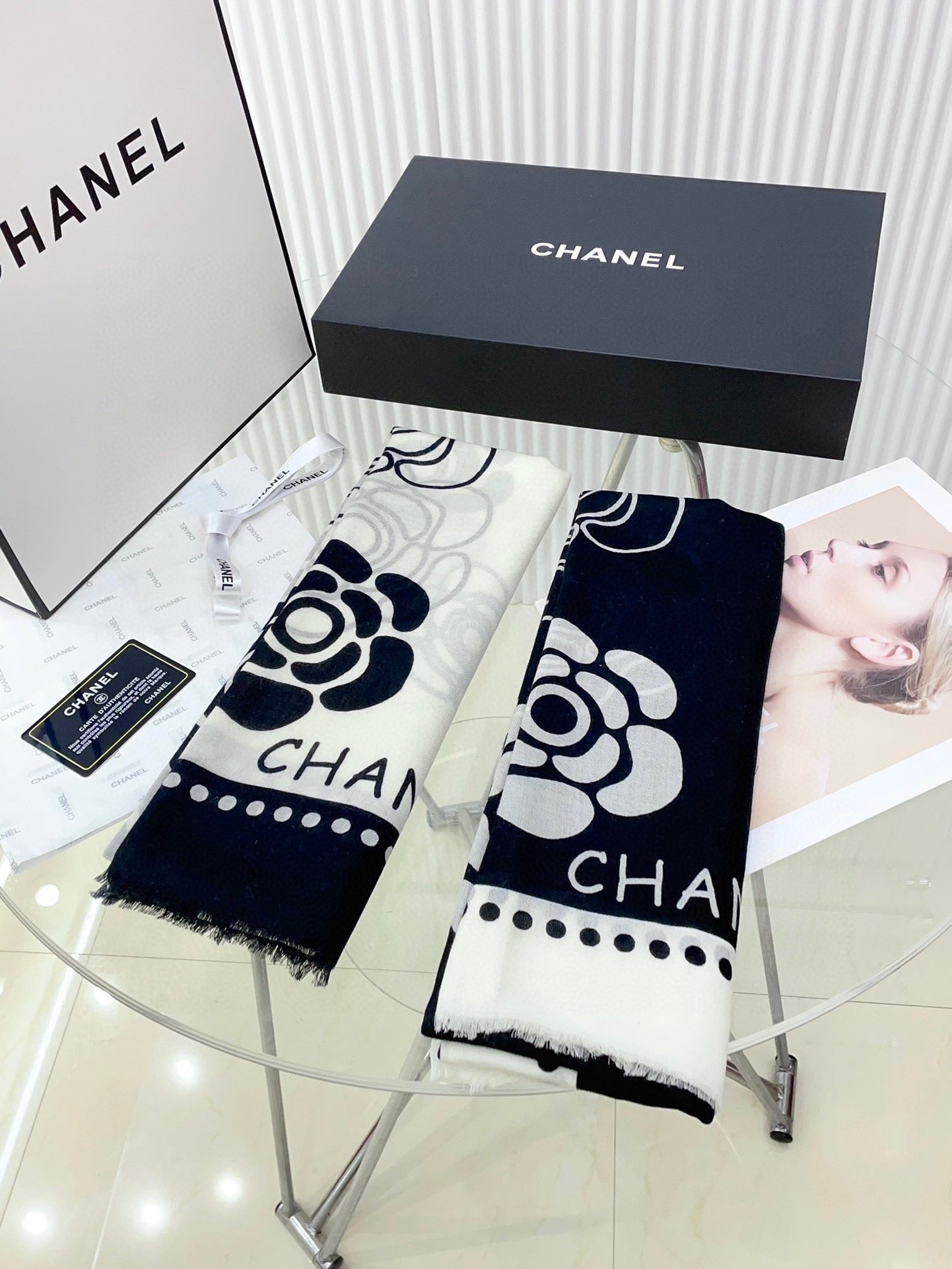 CC Scarf 190 CM In White Mix Black Cashmere  407268