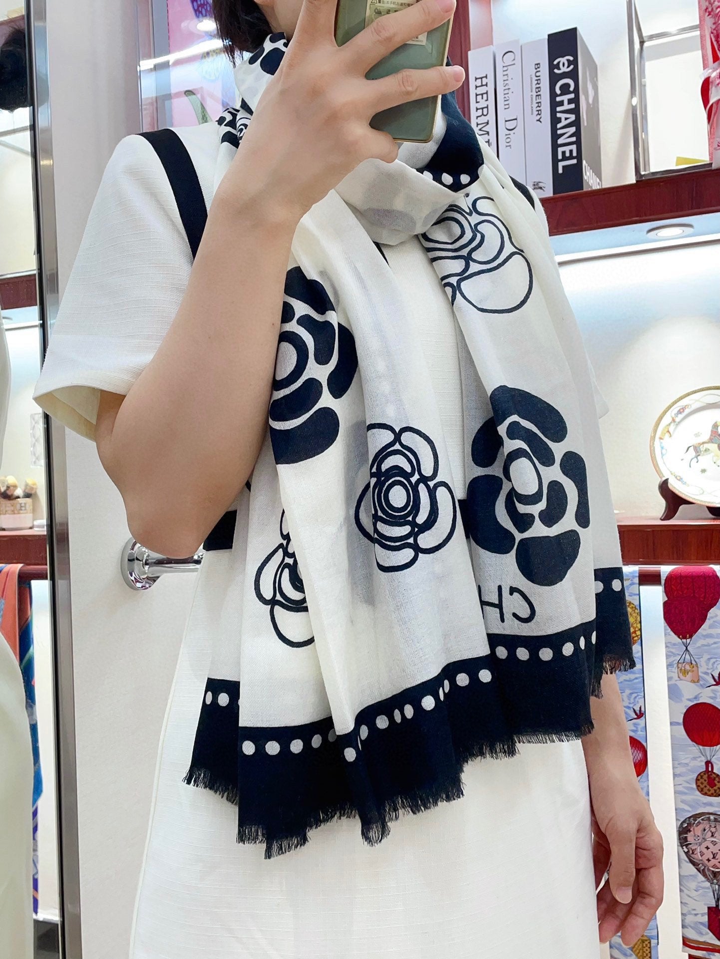 CC Scarf 190 CM In White Mix Black Cashmere  407268