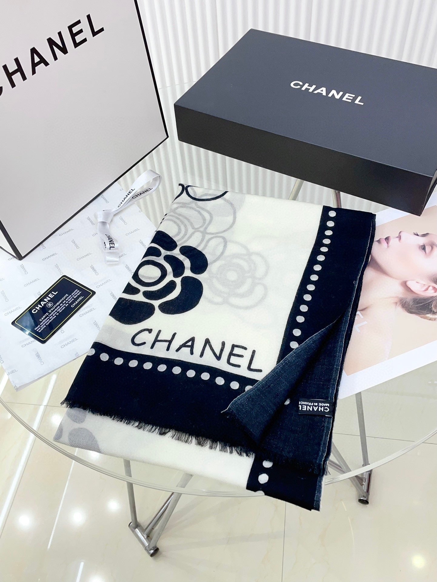 CC Scarf 190 CM In White Mix Black Cashmere  407268