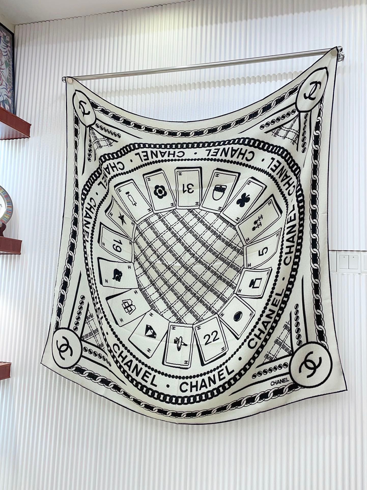 CC Square Scarf 140CM In White Mix Black Cashmere And Silk 407279