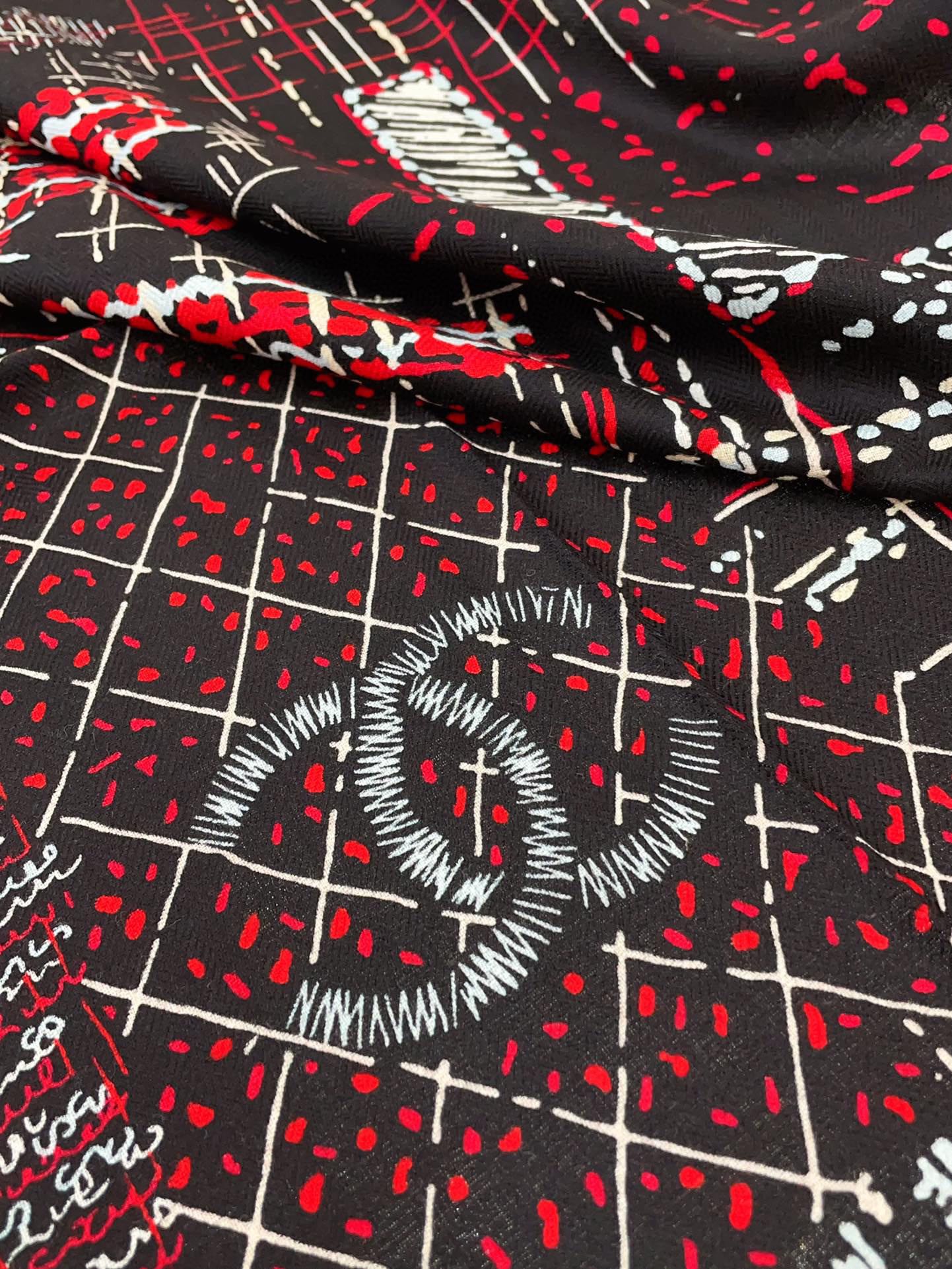 CC Square Scarf 140 CM In Black Colorful Cashmere And Silk 411594