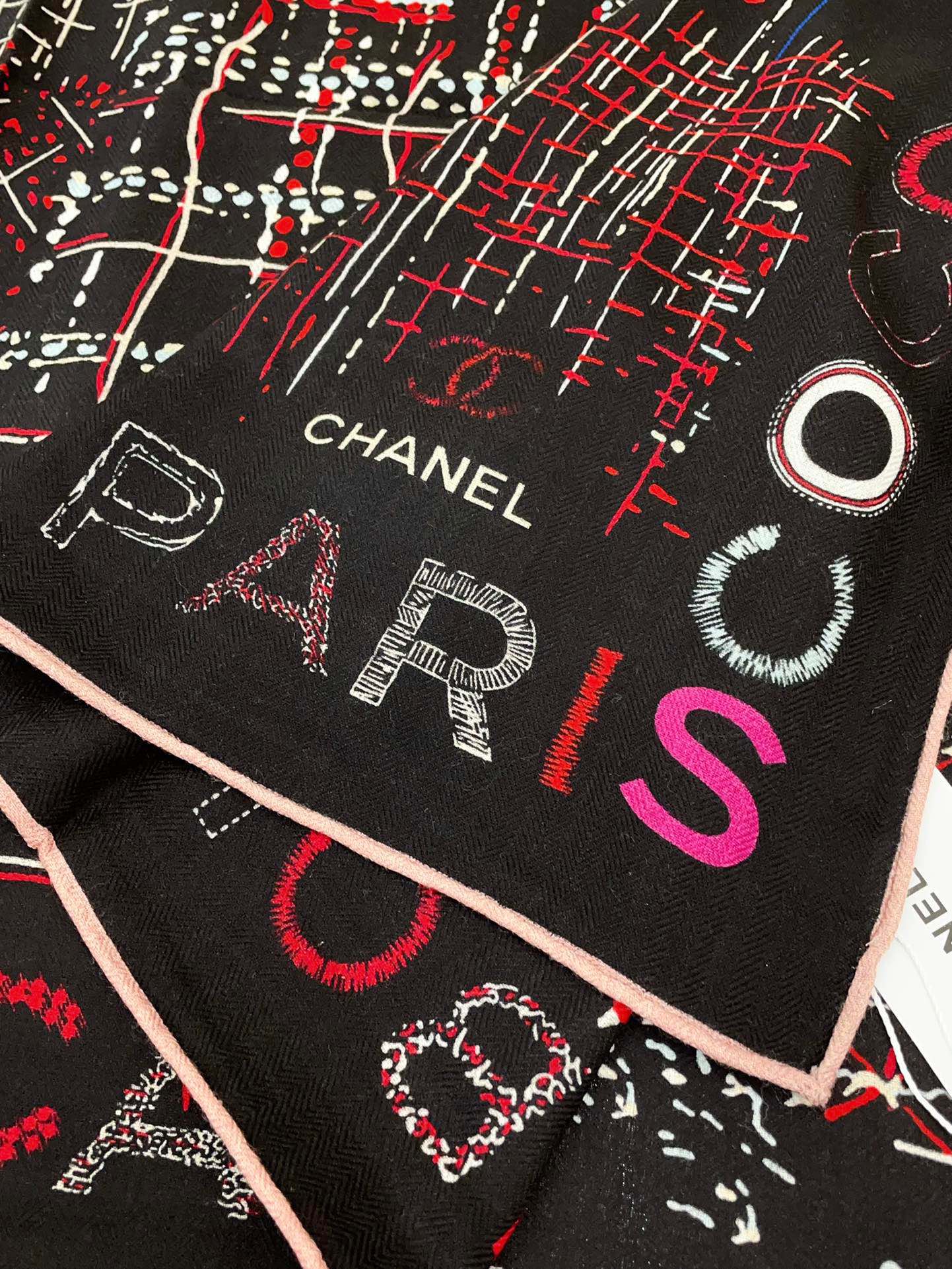 CC Square Scarf 140 CM In Black Colorful Cashmere And Silk 411594