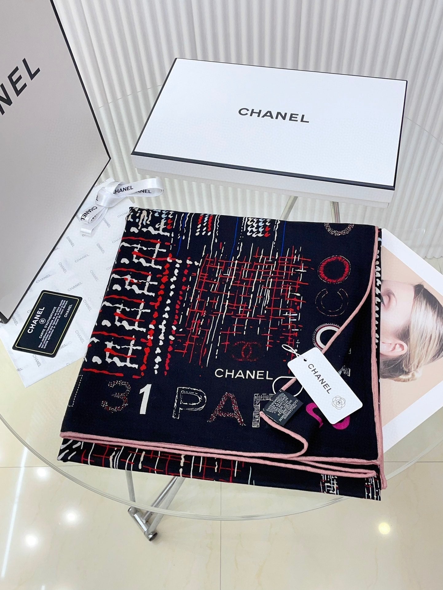 CC Square Scarf 140 CM In Black Colorful Cashmere And Silk 411594