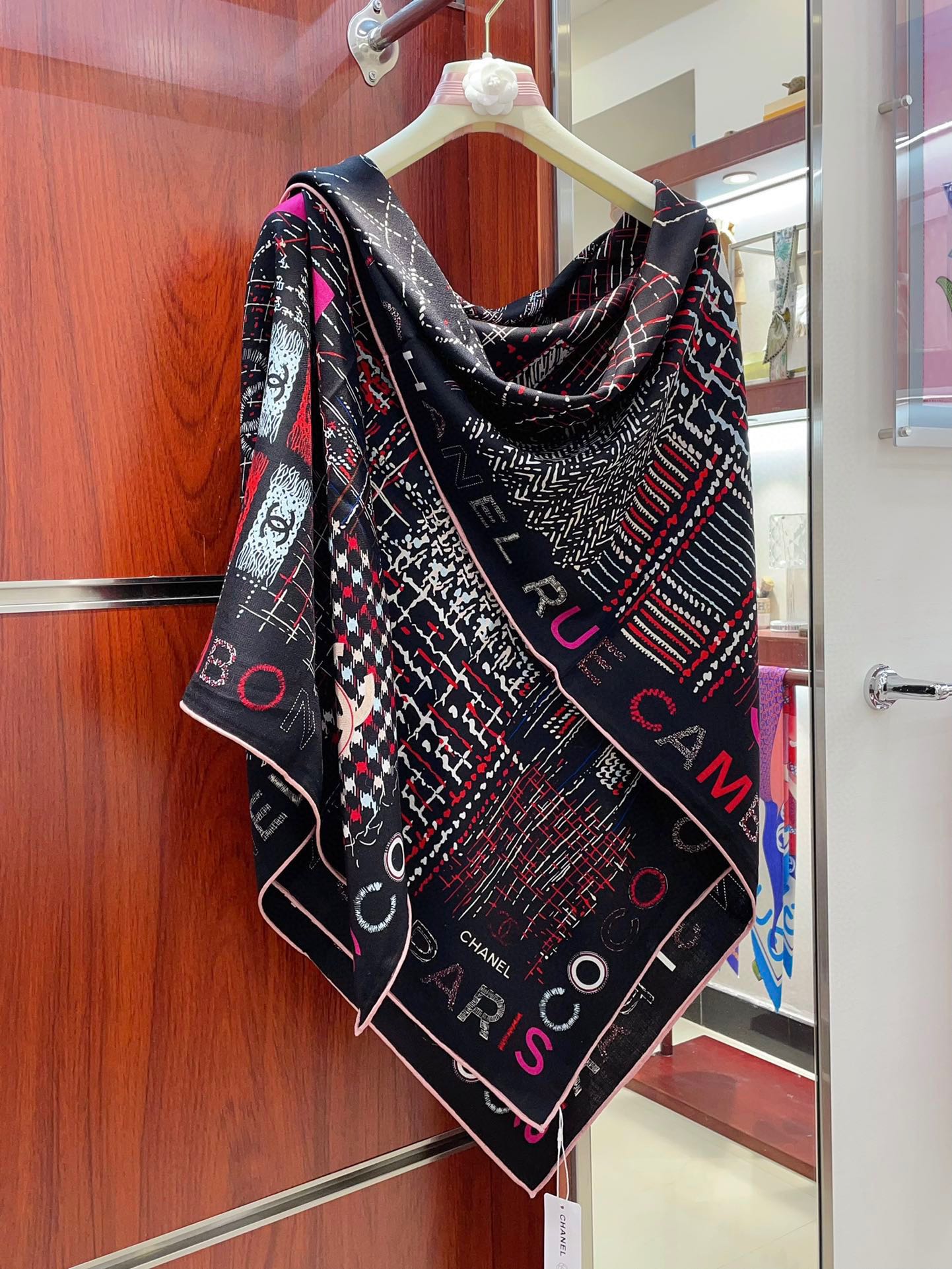 CC Square Scarf 140 CM In Black Colorful Cashmere And Silk 411594