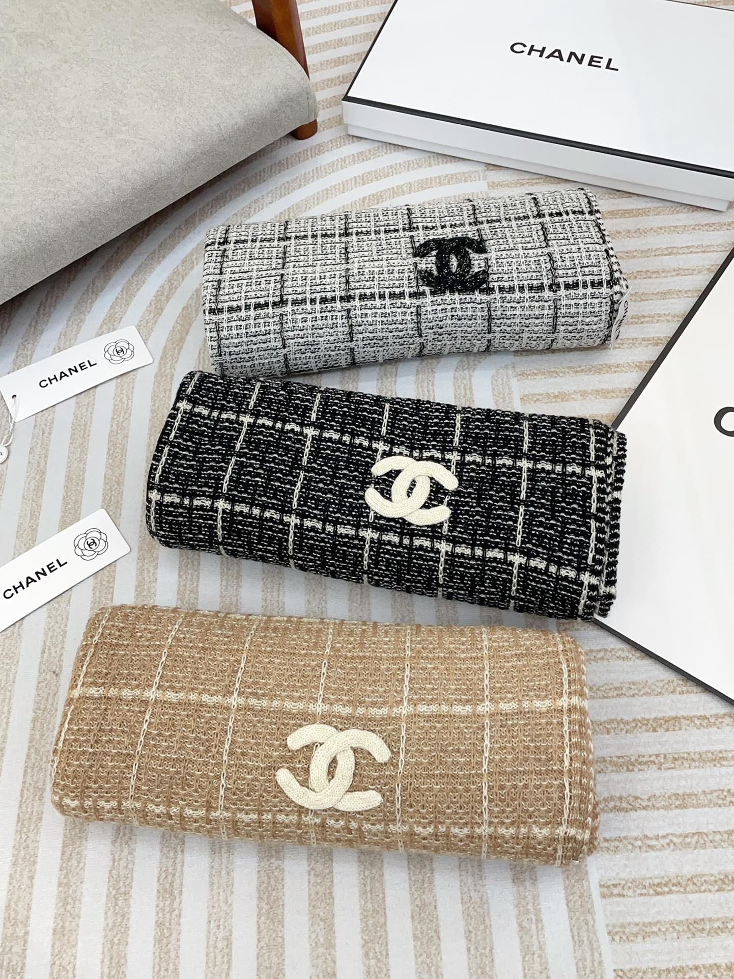 CC Scarf 180 CM In Grey With Black Stripes Cashmere 415180