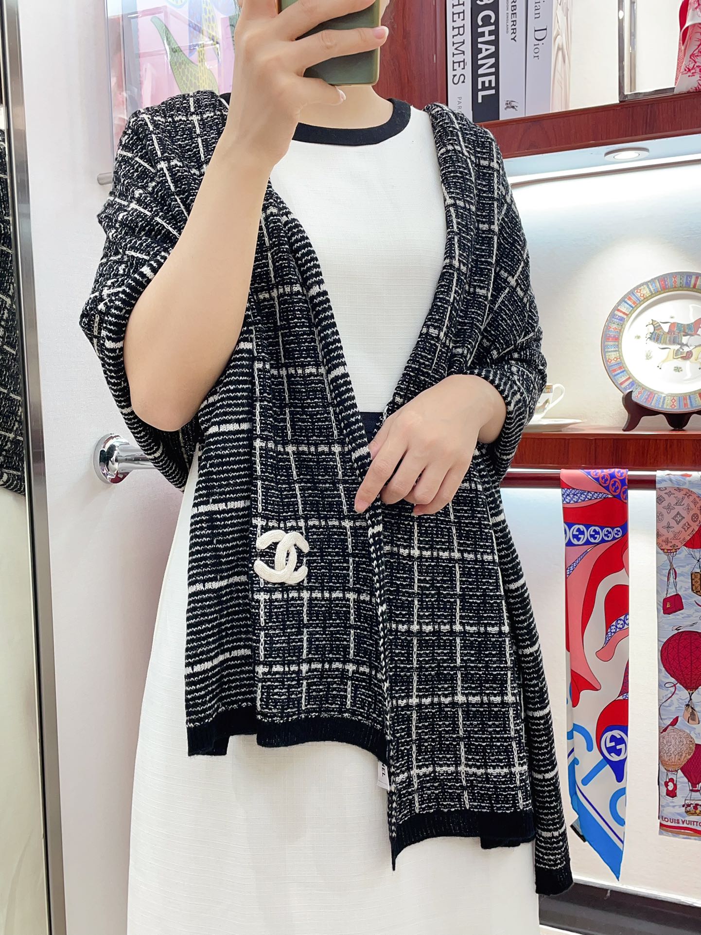CC Scarf 180 CM In Black With White Stripes Cashmere 415181