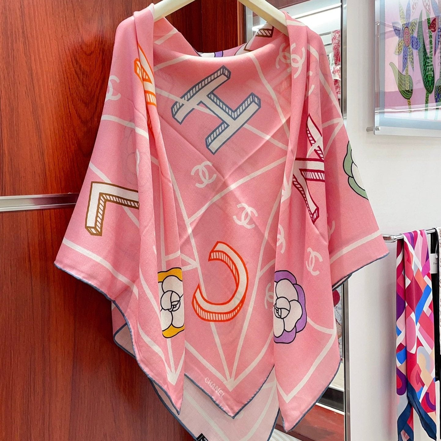 CC Square Scarf 140 CM In Pink Colorful Cashmere Silk 418208