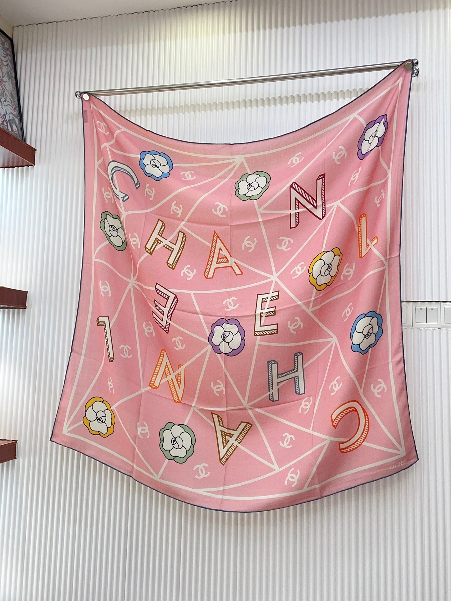 CC Square Scarf 140 CM In Pink Colorful Cashmere Silk 418208