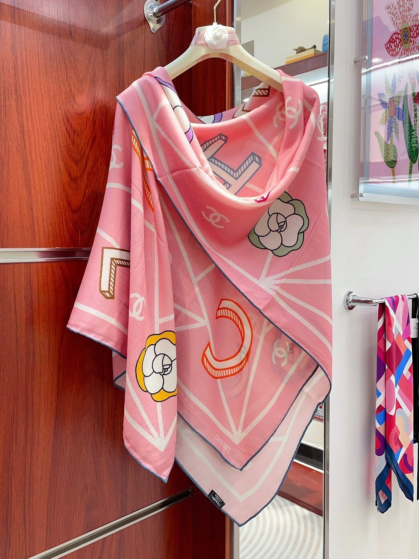 CC Square Scarf 140 CM In Pink Colorful Cashmere Silk 418208