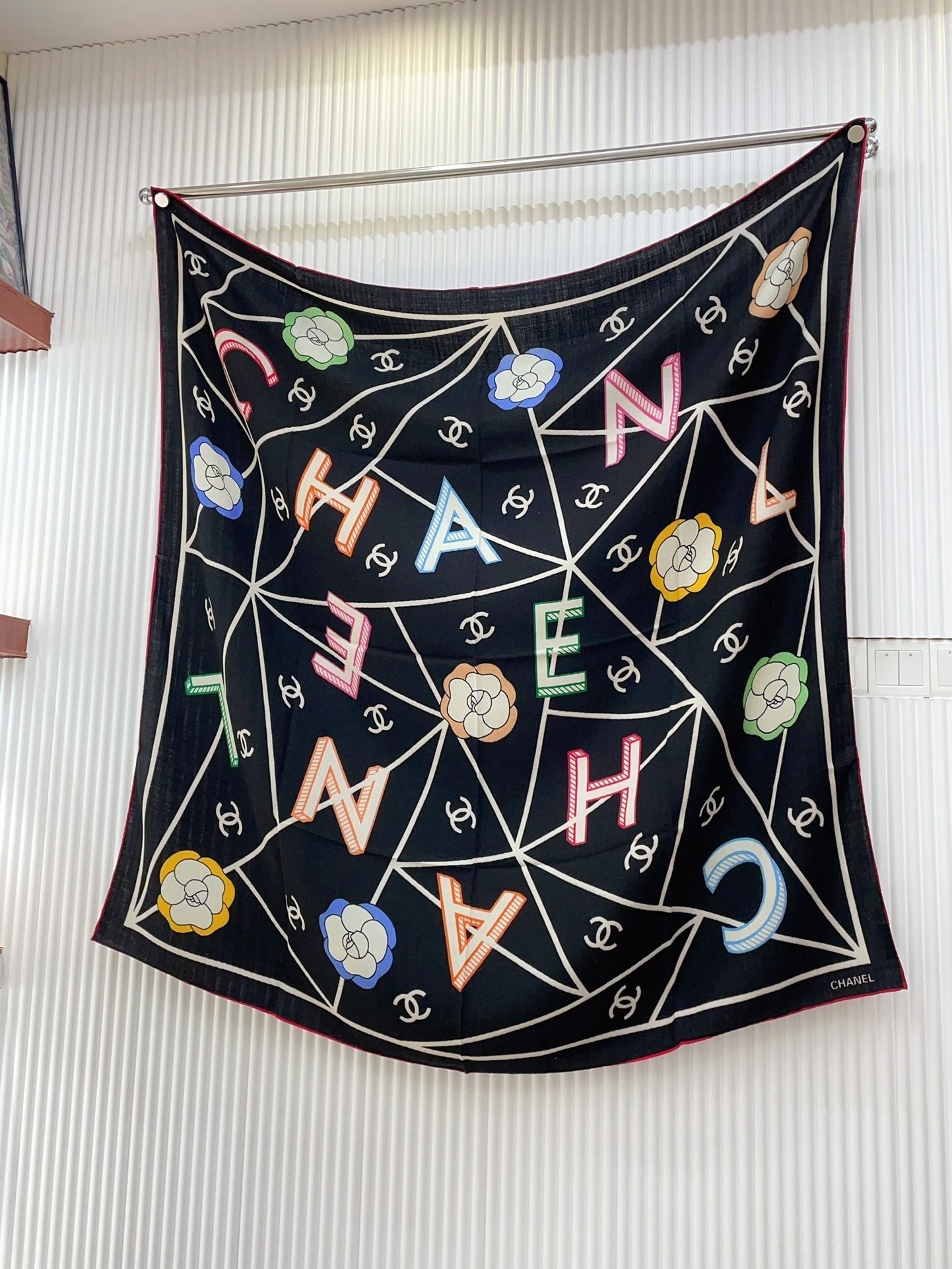 CC Square Scarf 140 CM In Black Colorful Cashmere Silk 418209