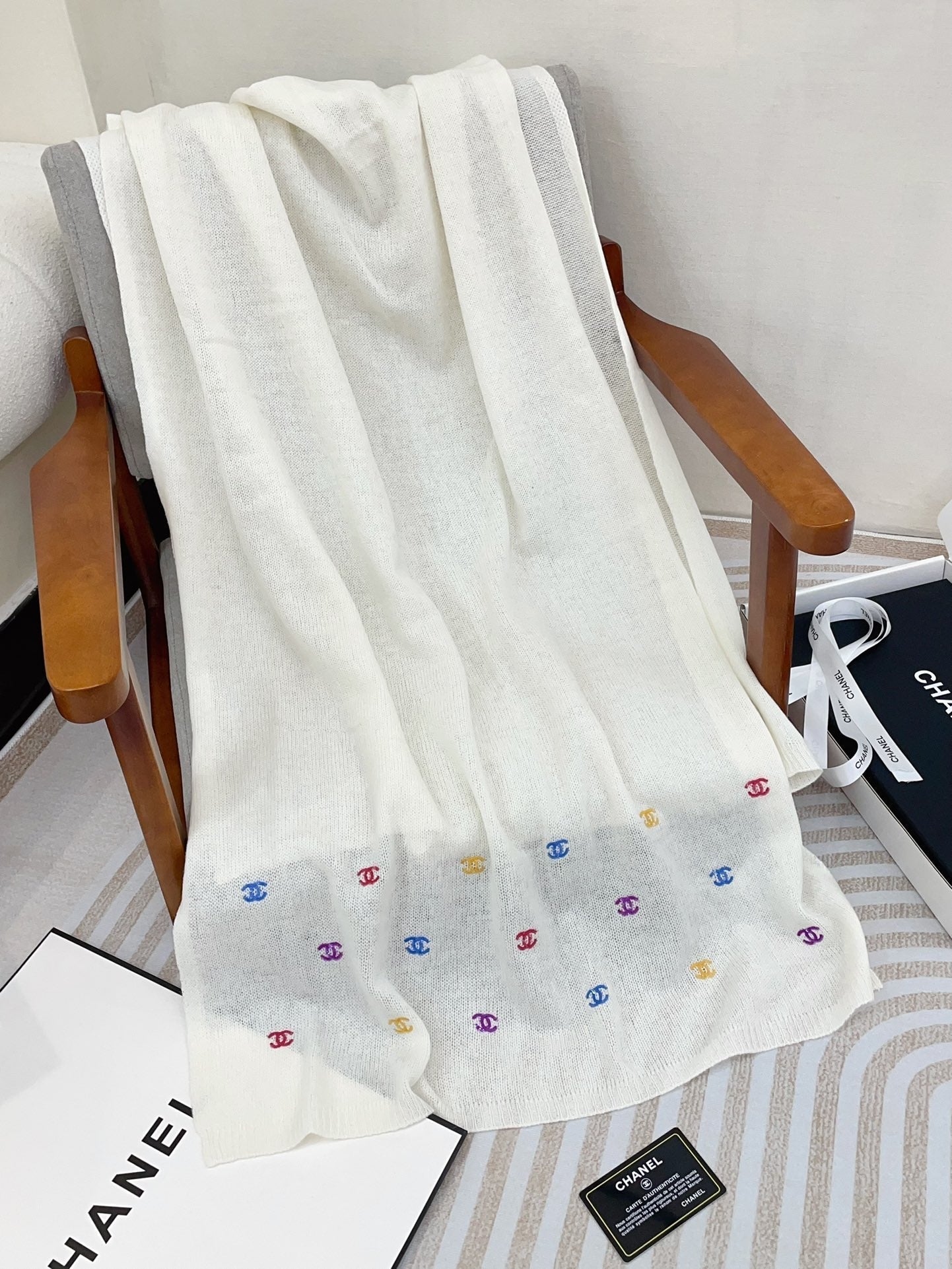 CC Scarf 190 CM In White Colorful Cashmere 418221