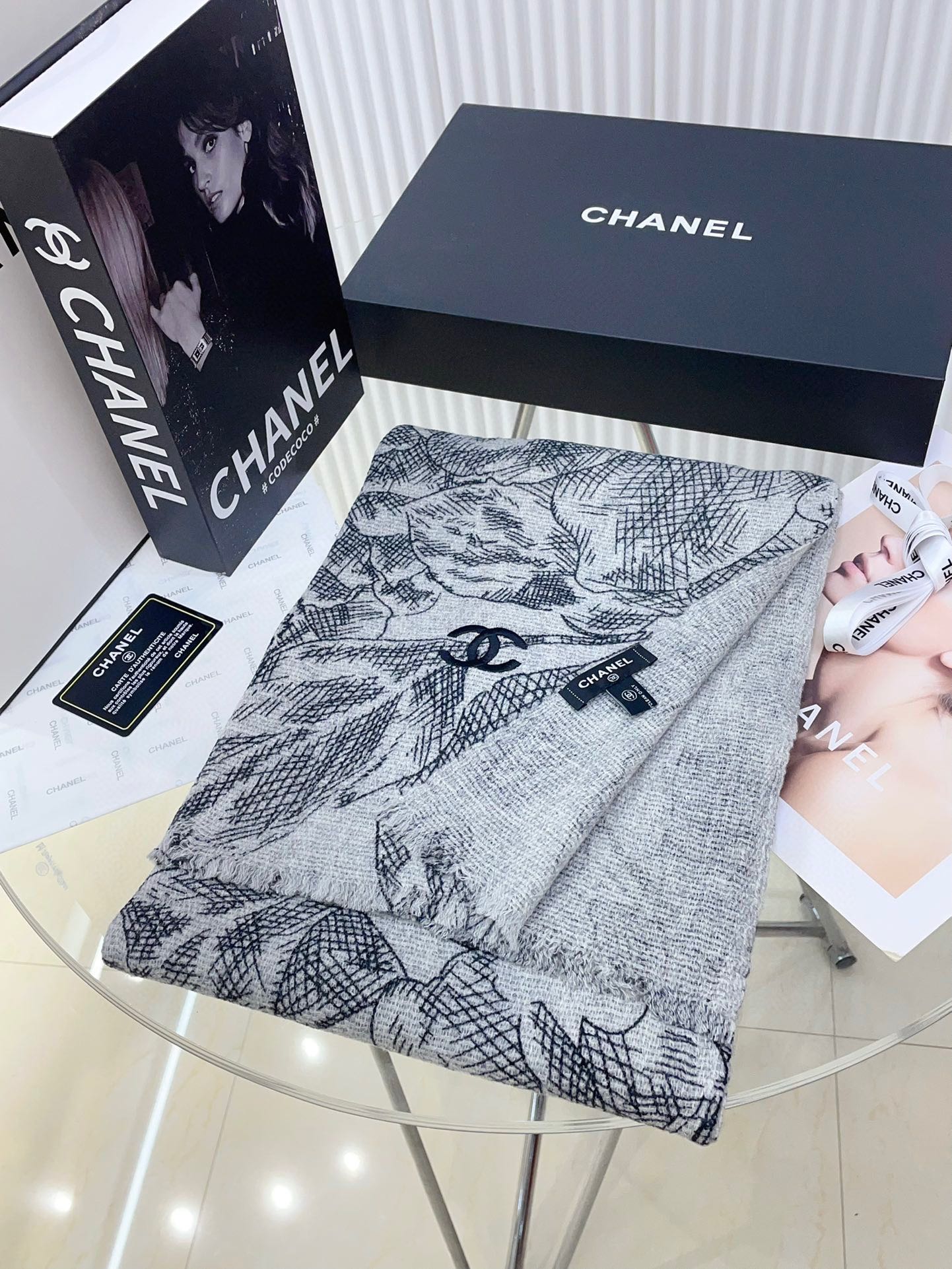 CC Scarf 180 CM In Grey Black Cashmere  419805
