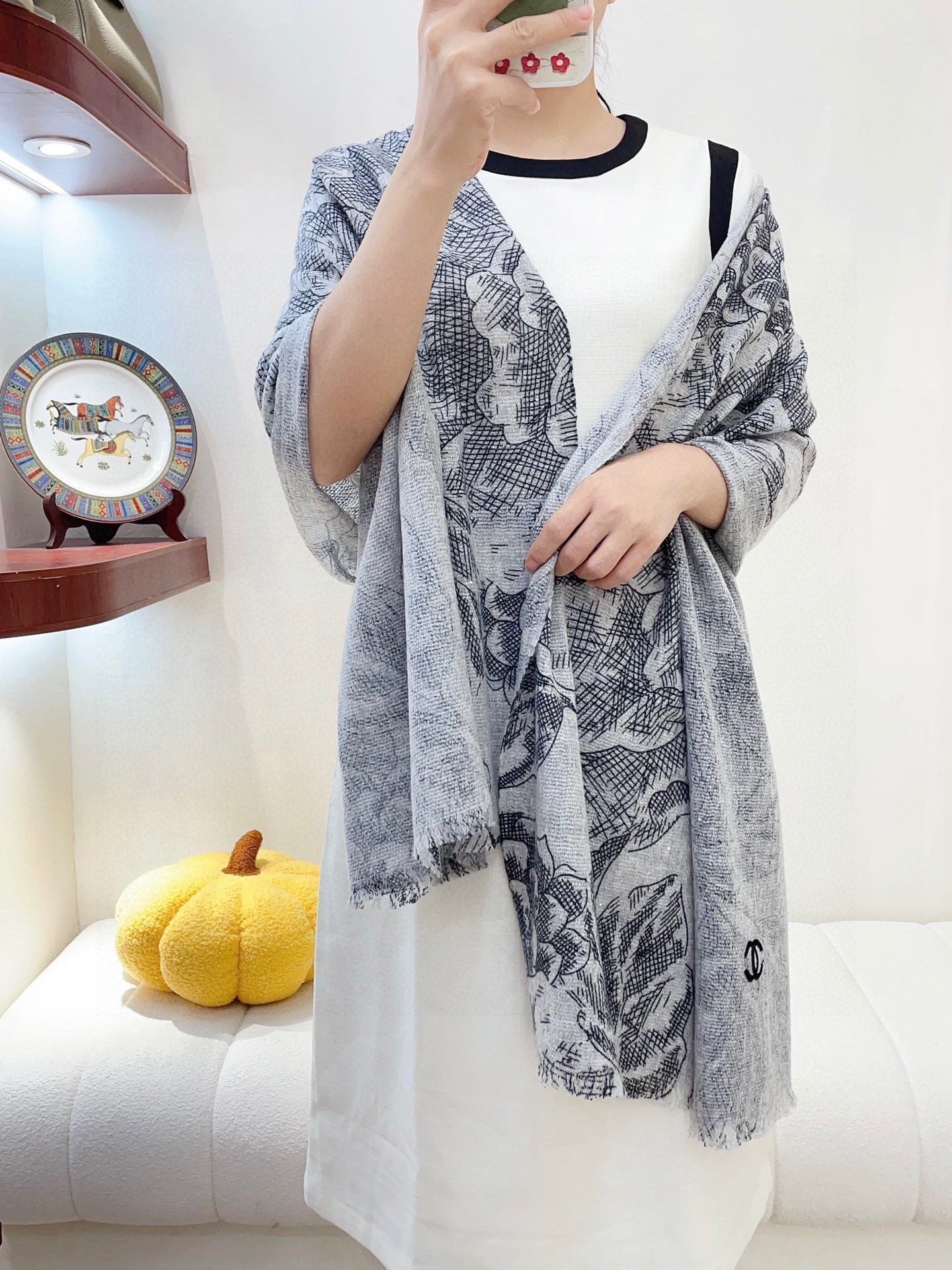 CC Scarf 180 CM In Grey Black Cashmere  419805