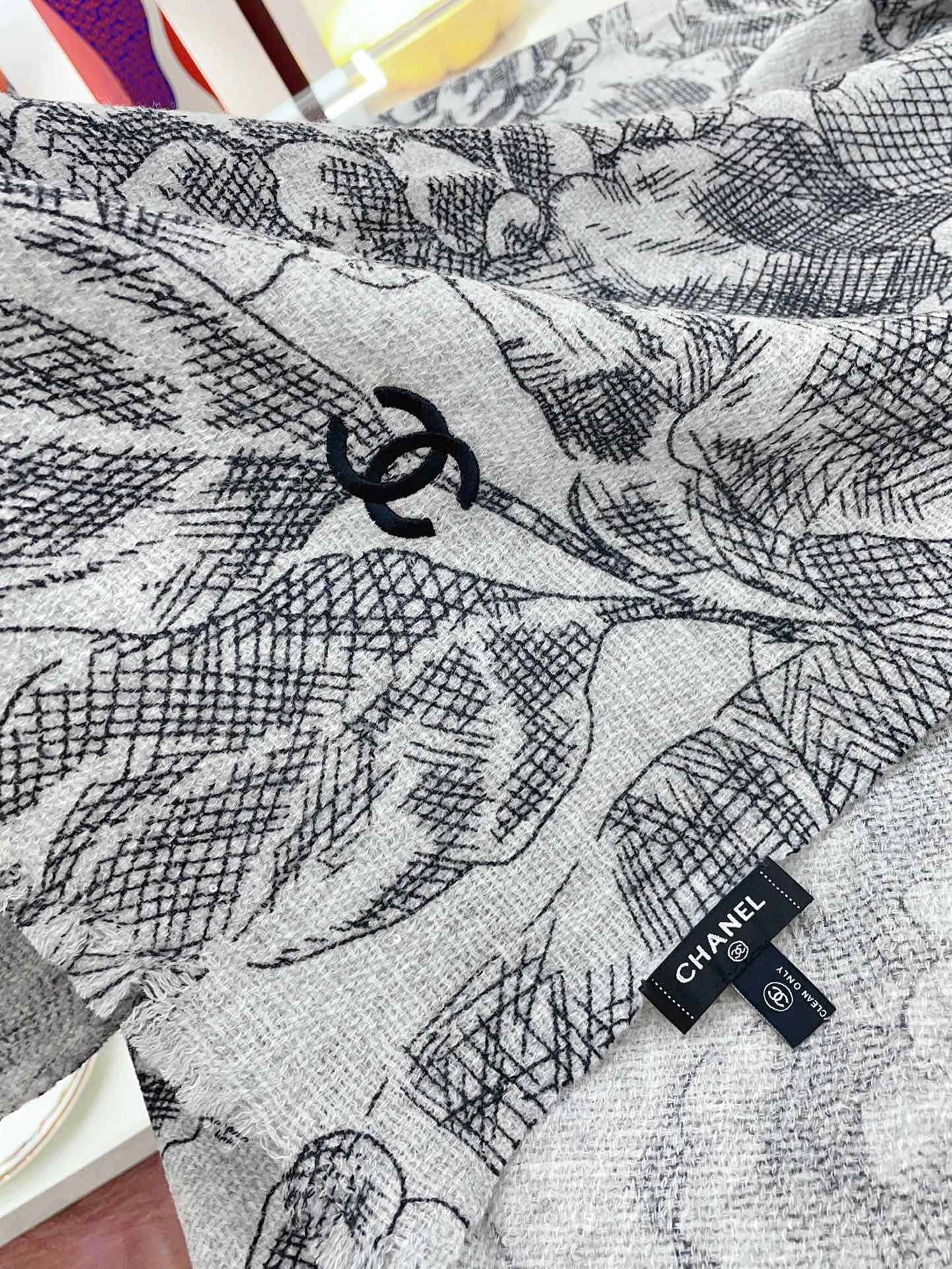 CC Scarf 180 CM In Grey Black Cashmere  419805