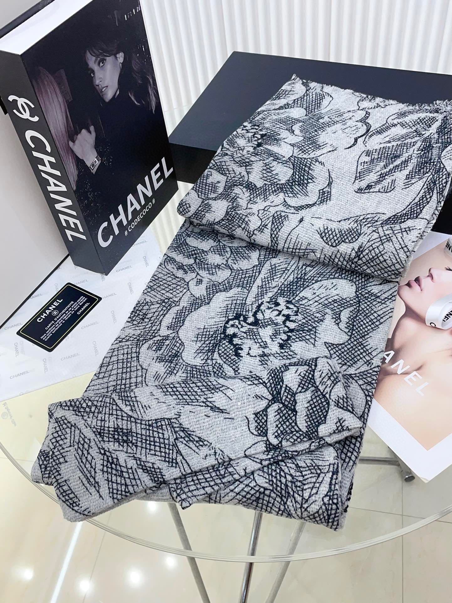 CC Scarf 180 CM In Grey Black Cashmere  419805