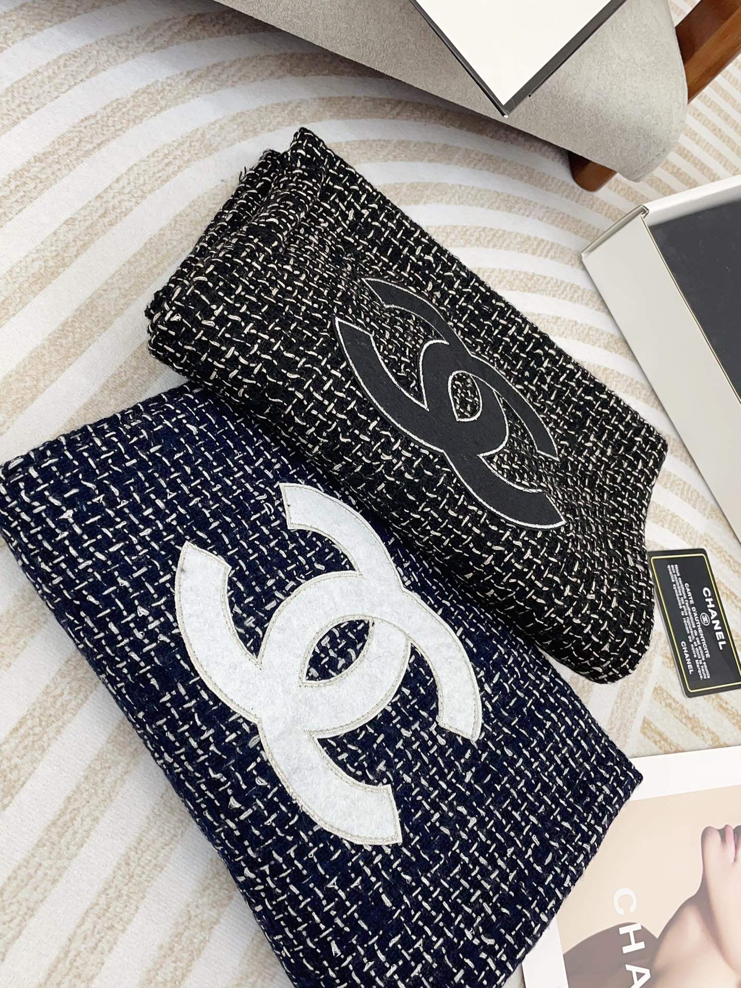 CC Scarf 190 CM In Black Mix White Cashmere 421407