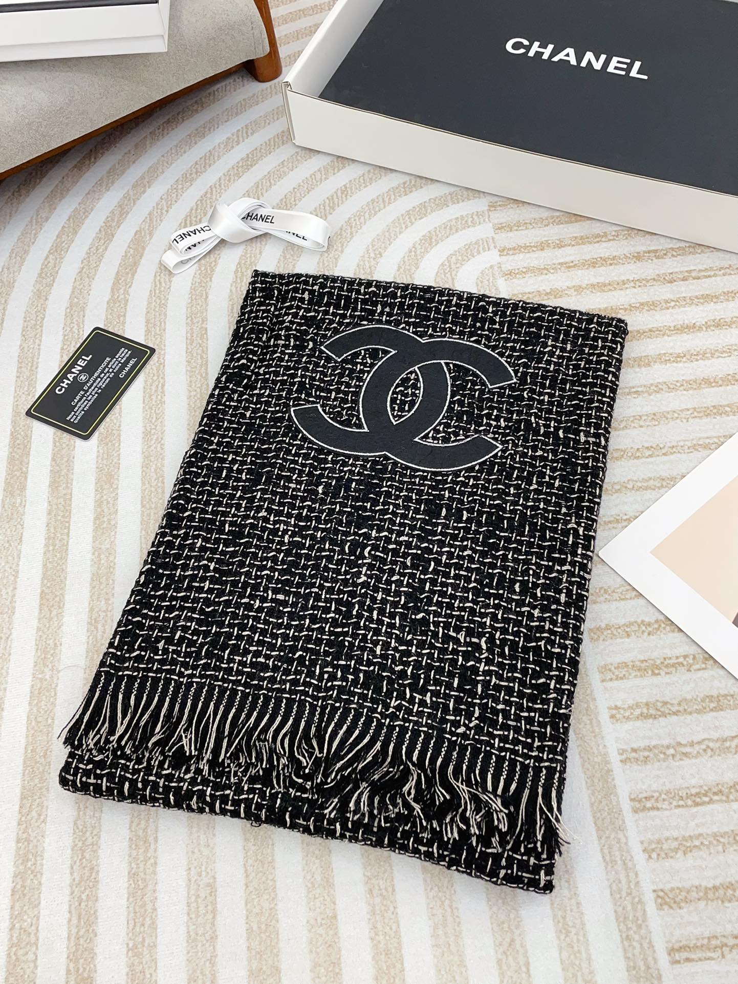CC Scarf 190 CM In Black Mix White Cashmere 421407