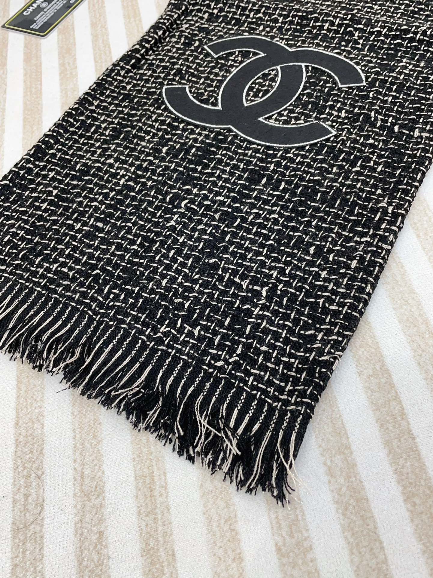 CC Scarf 190 CM In Black Mix White Cashmere 421407