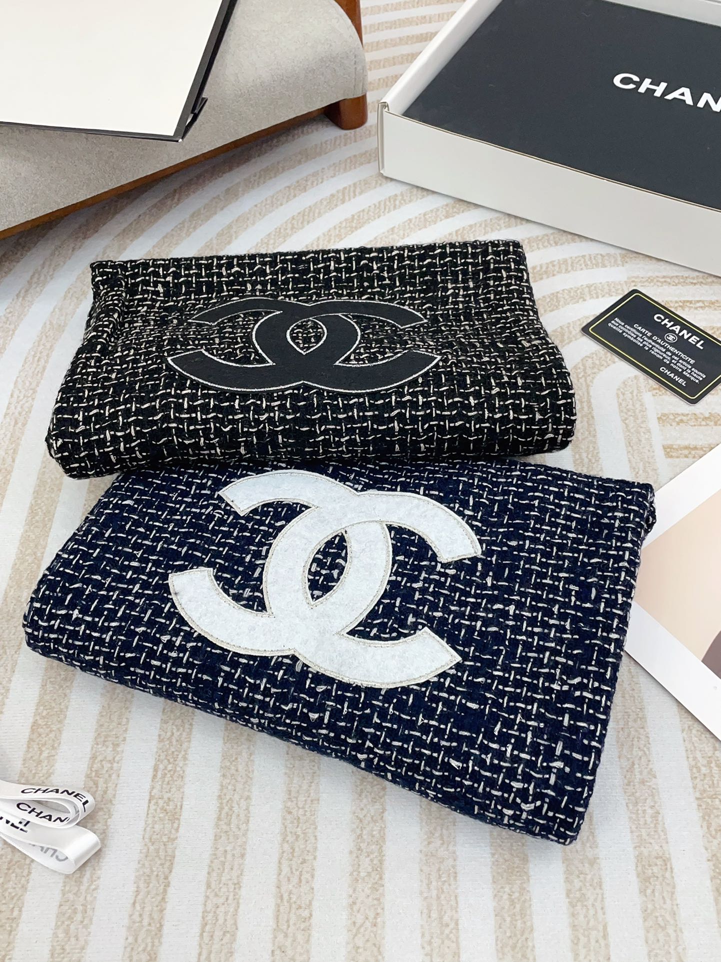 CC Scarf 190 CM In Black Mix White Cashmere 421407