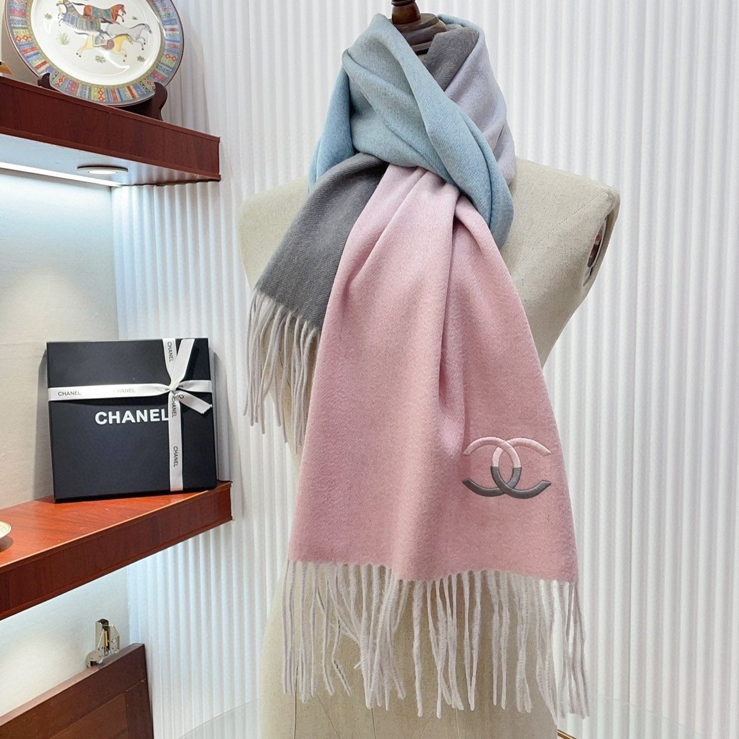 CC Scarf 180 CM In Pink Mix Grey Blue Cashmere 422761