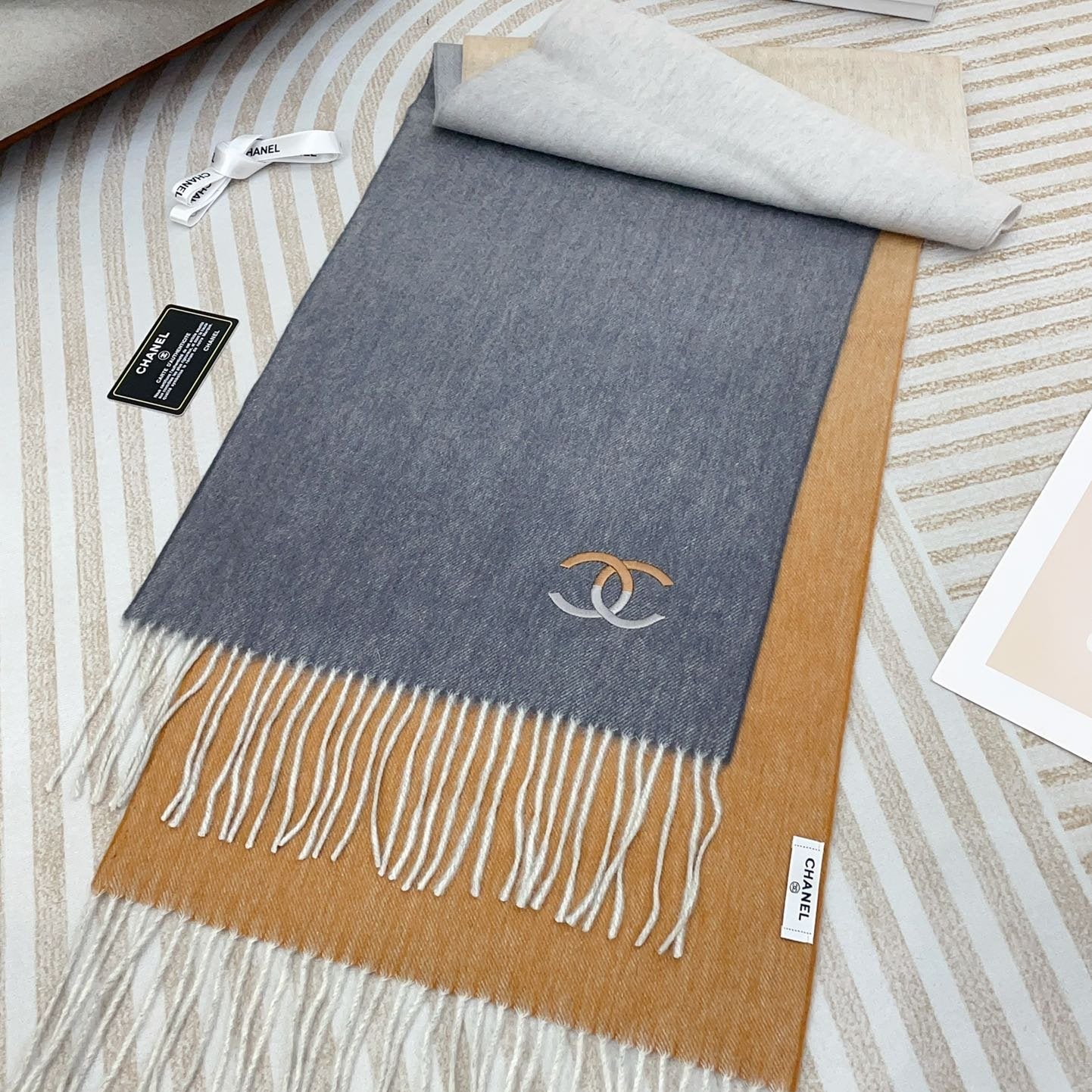 CC Scarf 180 CM In Grey Mix Brown Yellow Cashmere 422762