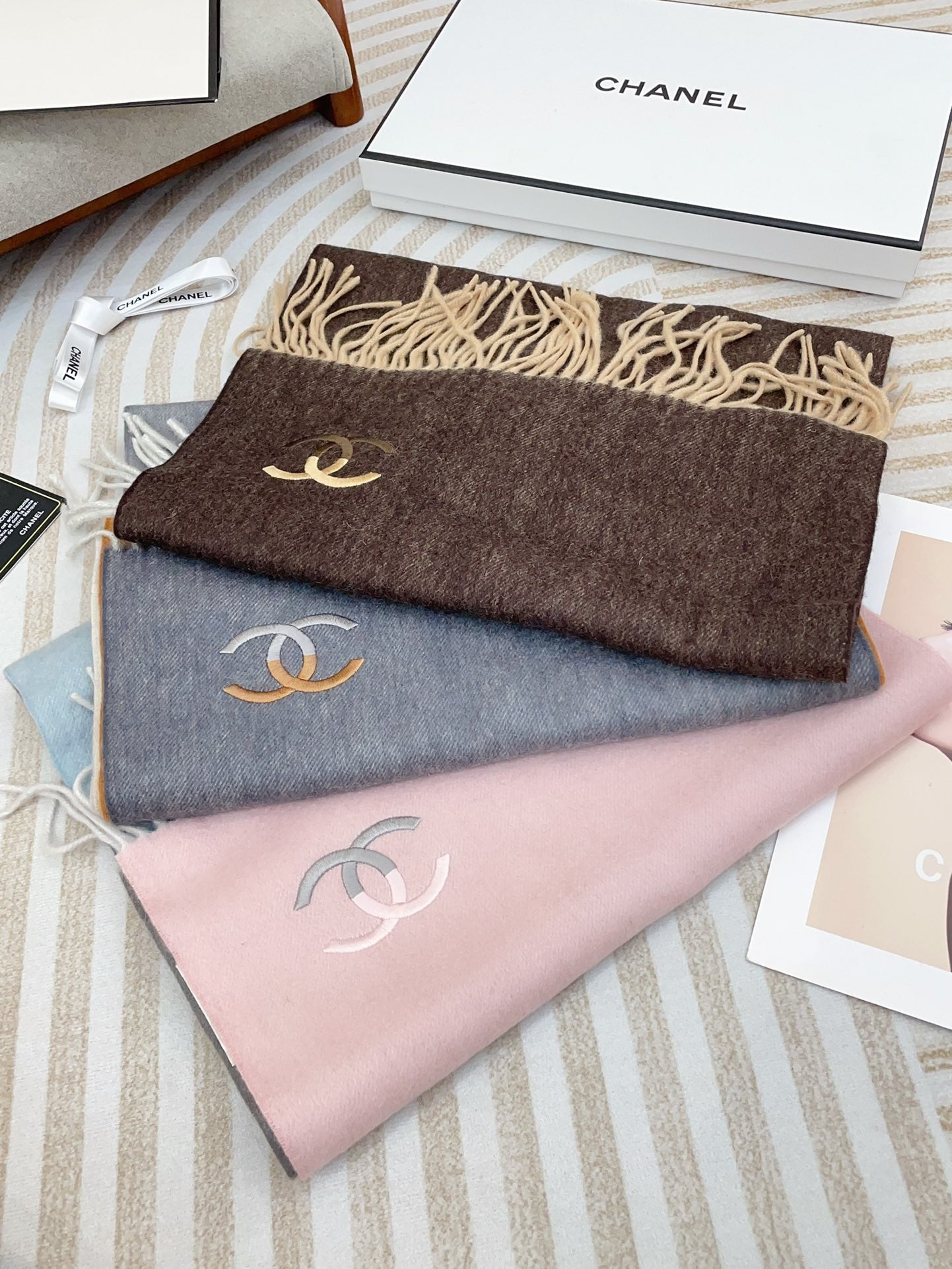 CC Scarf 180 CM In Grey Mix Brown Yellow Cashmere 422762