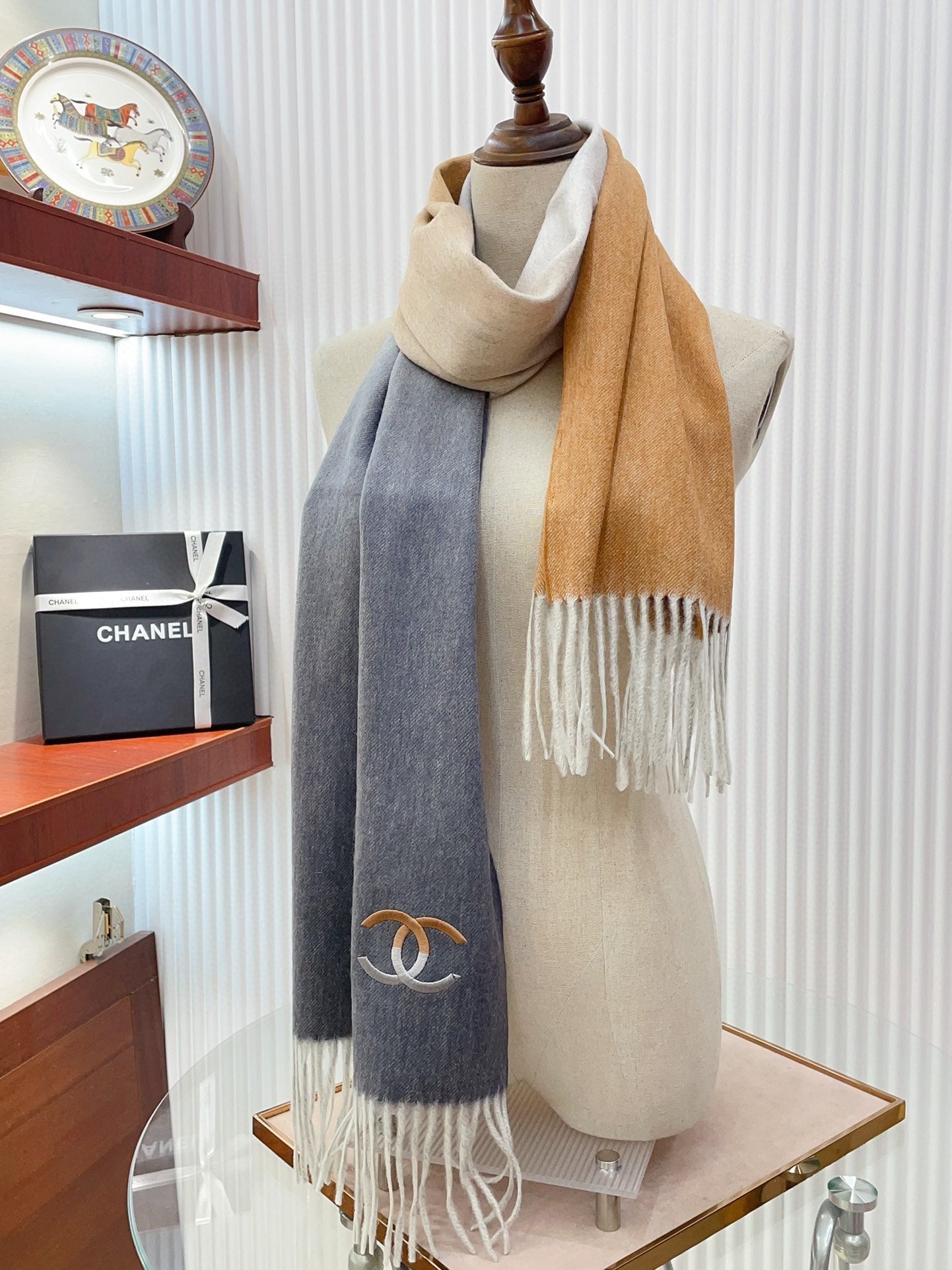 CC Scarf 180 CM In Grey Mix Brown Yellow Cashmere 422762
