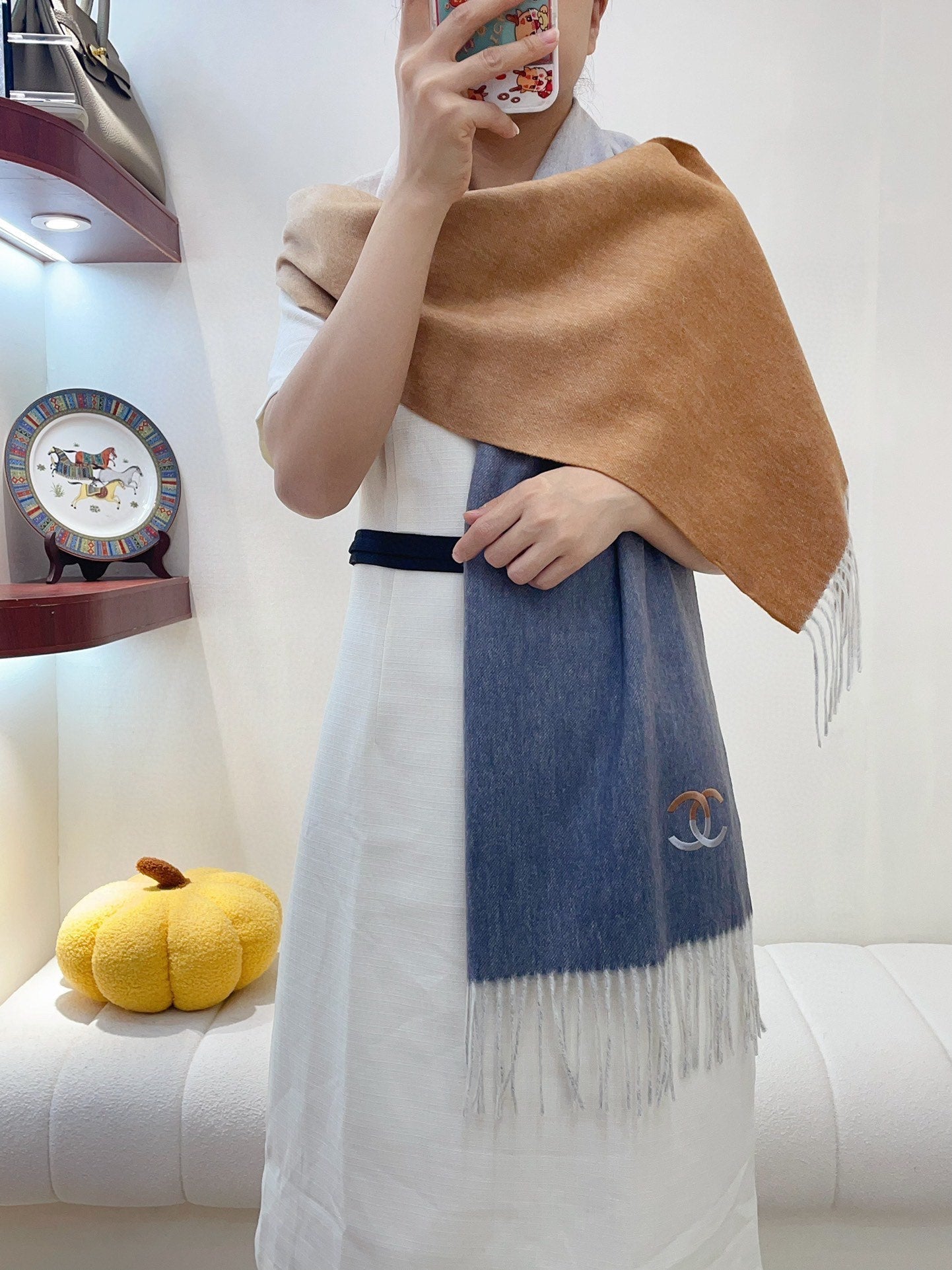 CC Scarf 180 CM In Grey Mix Brown Yellow Cashmere 422762