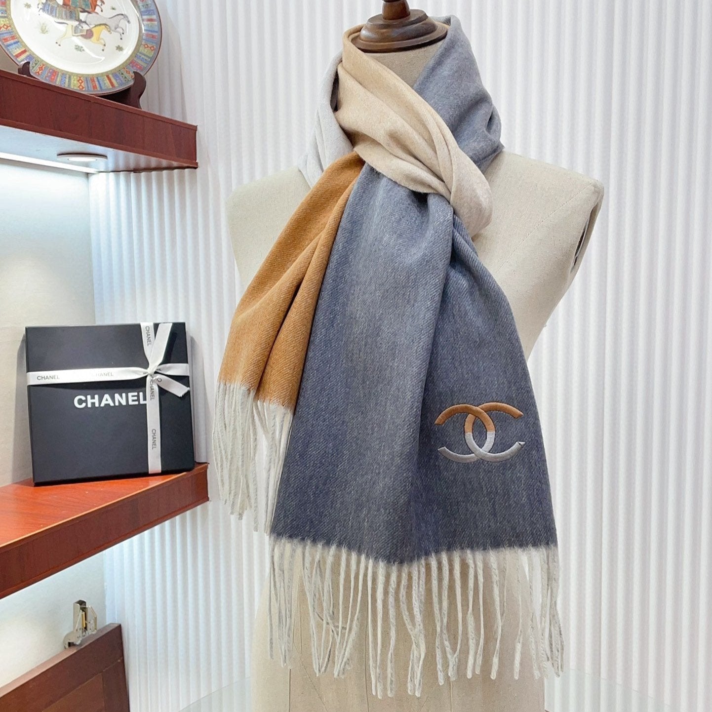 CC Scarf 180 CM In Grey Mix Brown Yellow Cashmere 422762