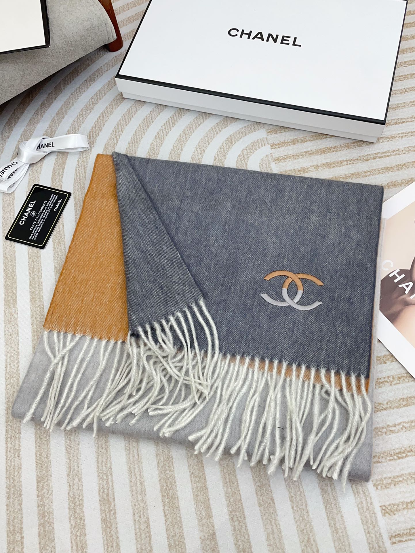 CC Scarf 180 CM In Grey Mix Brown Yellow Cashmere 422762