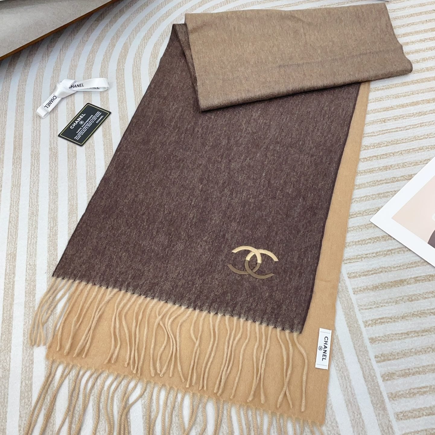CC Scarf 180 CM In Dark Brown Mix Beige Cashmere  422763
