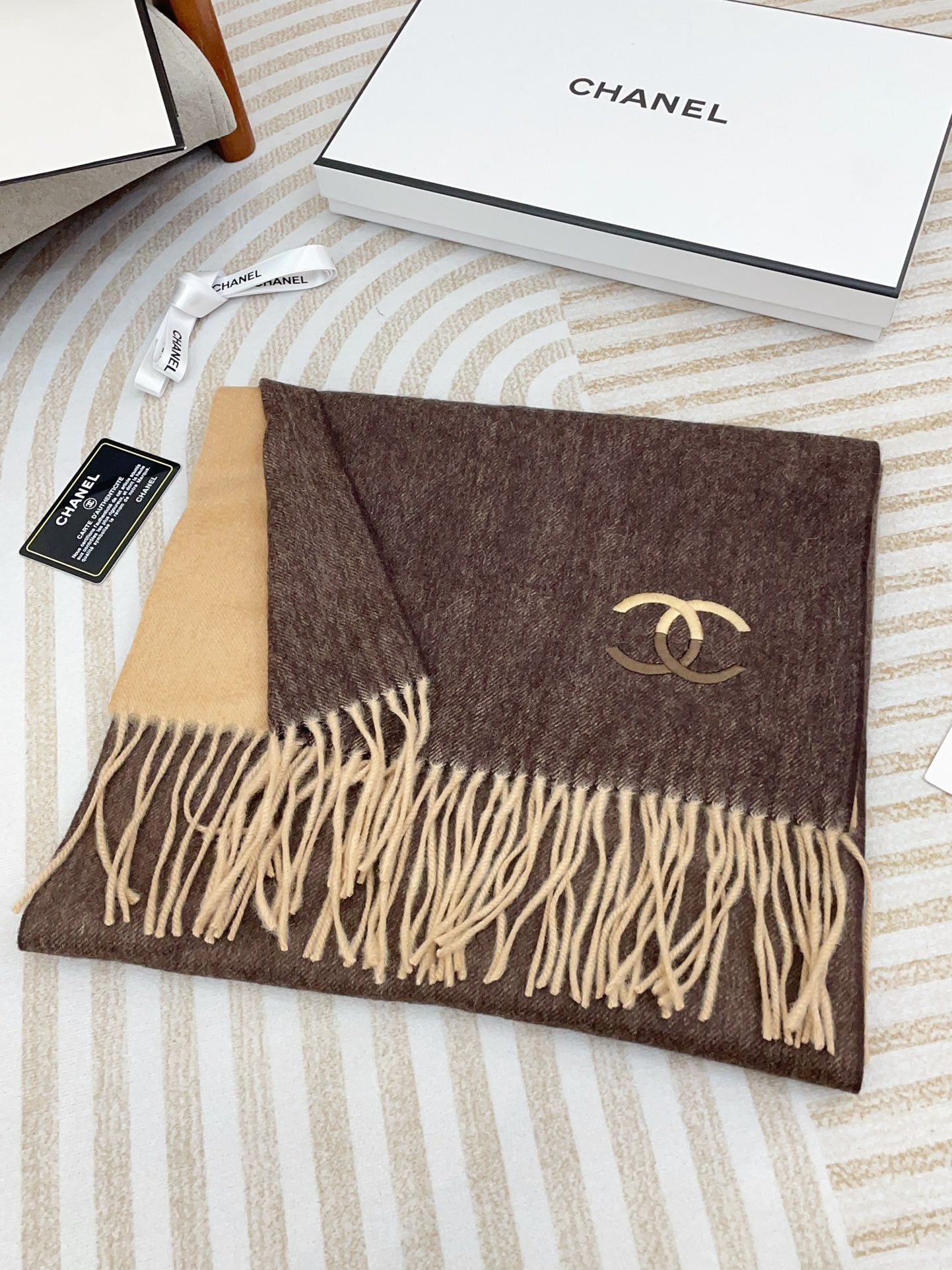 CC Scarf 180 CM In Dark Brown Mix Beige Cashmere  422763