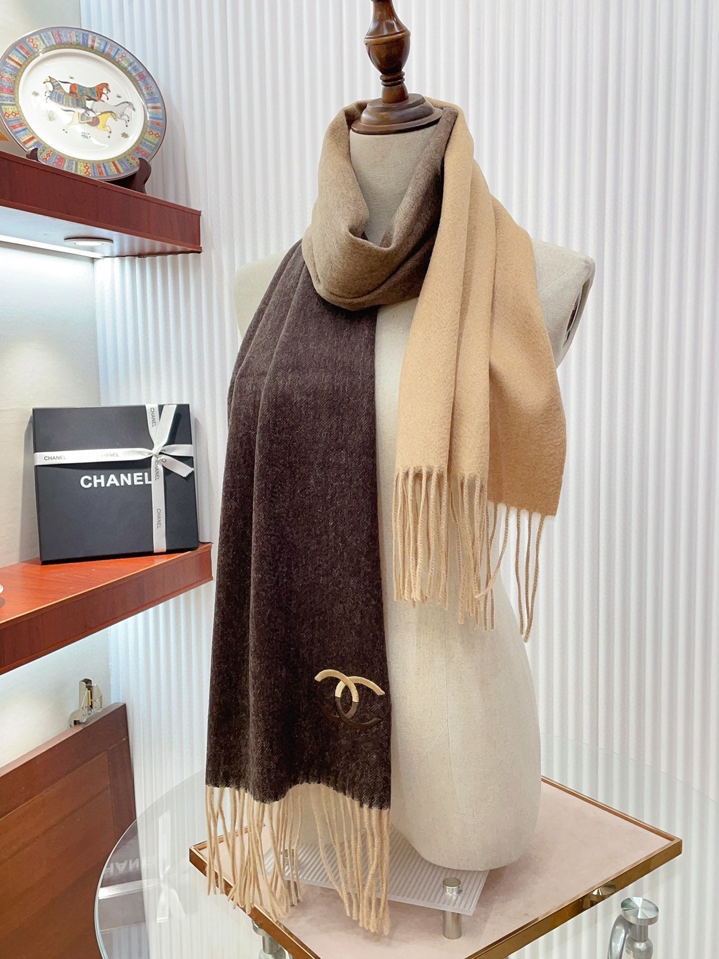 CC Scarf 180 CM In Dark Brown Mix Beige Cashmere  422763