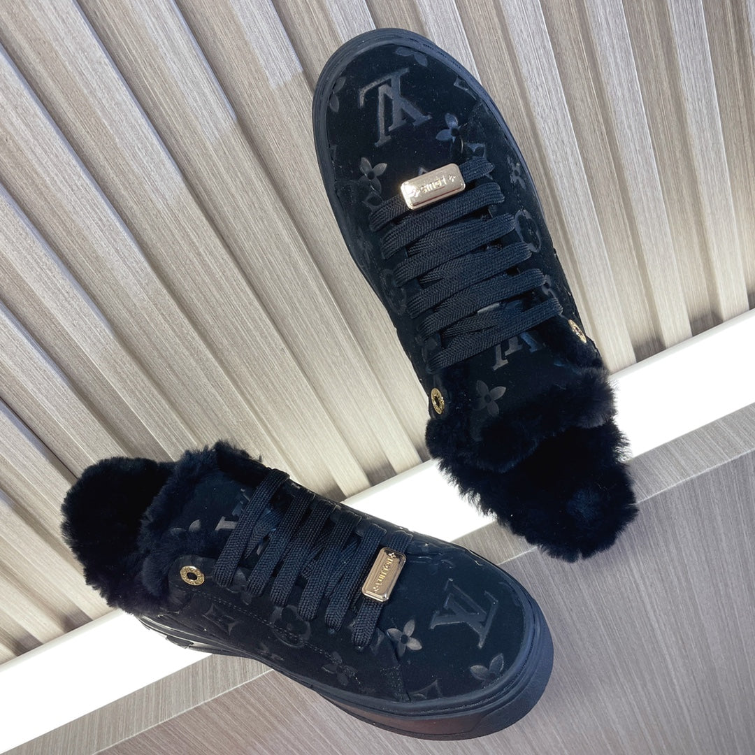 LV Time Out Sneaker 40mm Black Monogram Suede