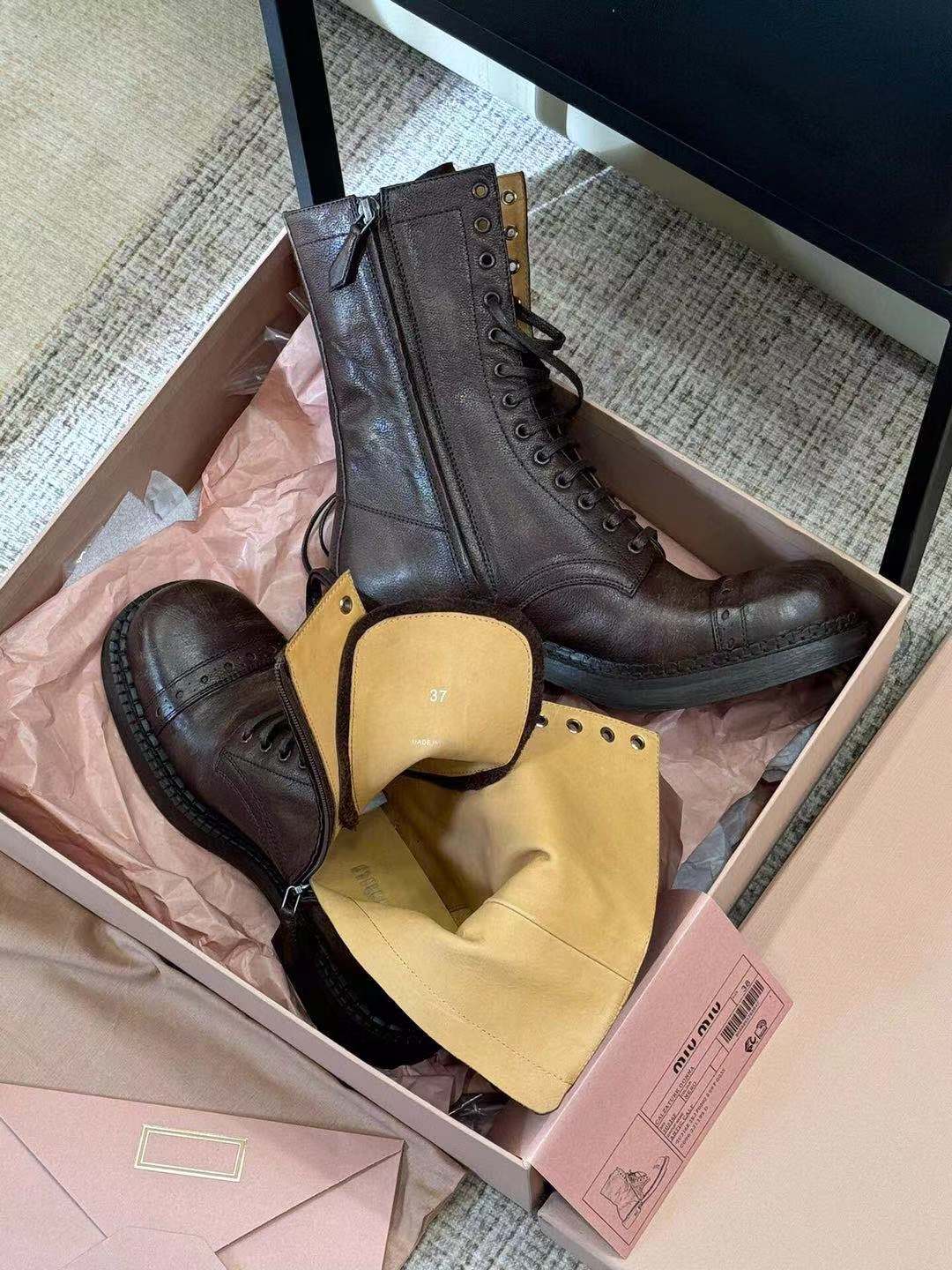 Miu Ankle Boots Umber Brown Calfskin
