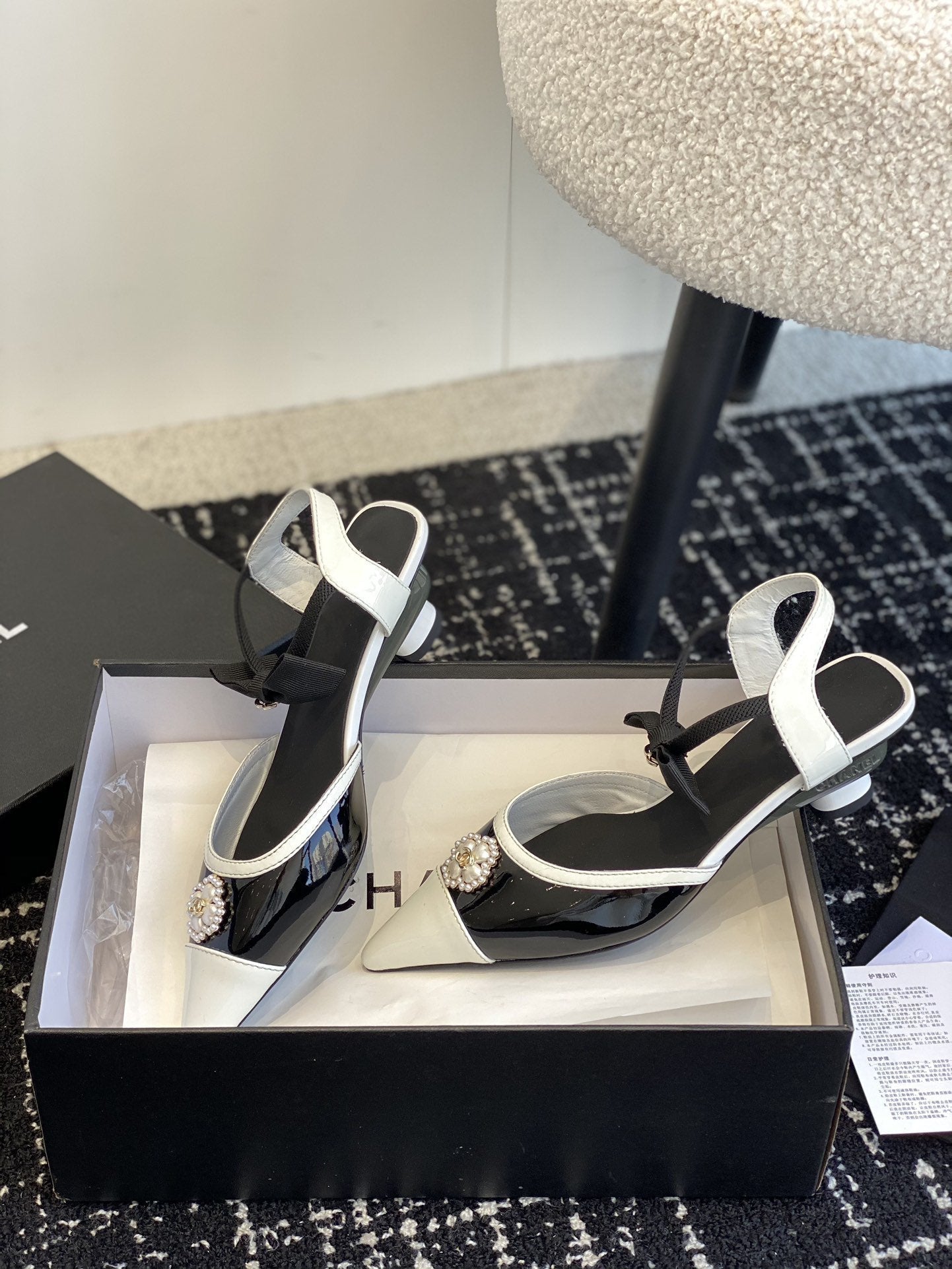 slingbacks 45 black white patent calfskin