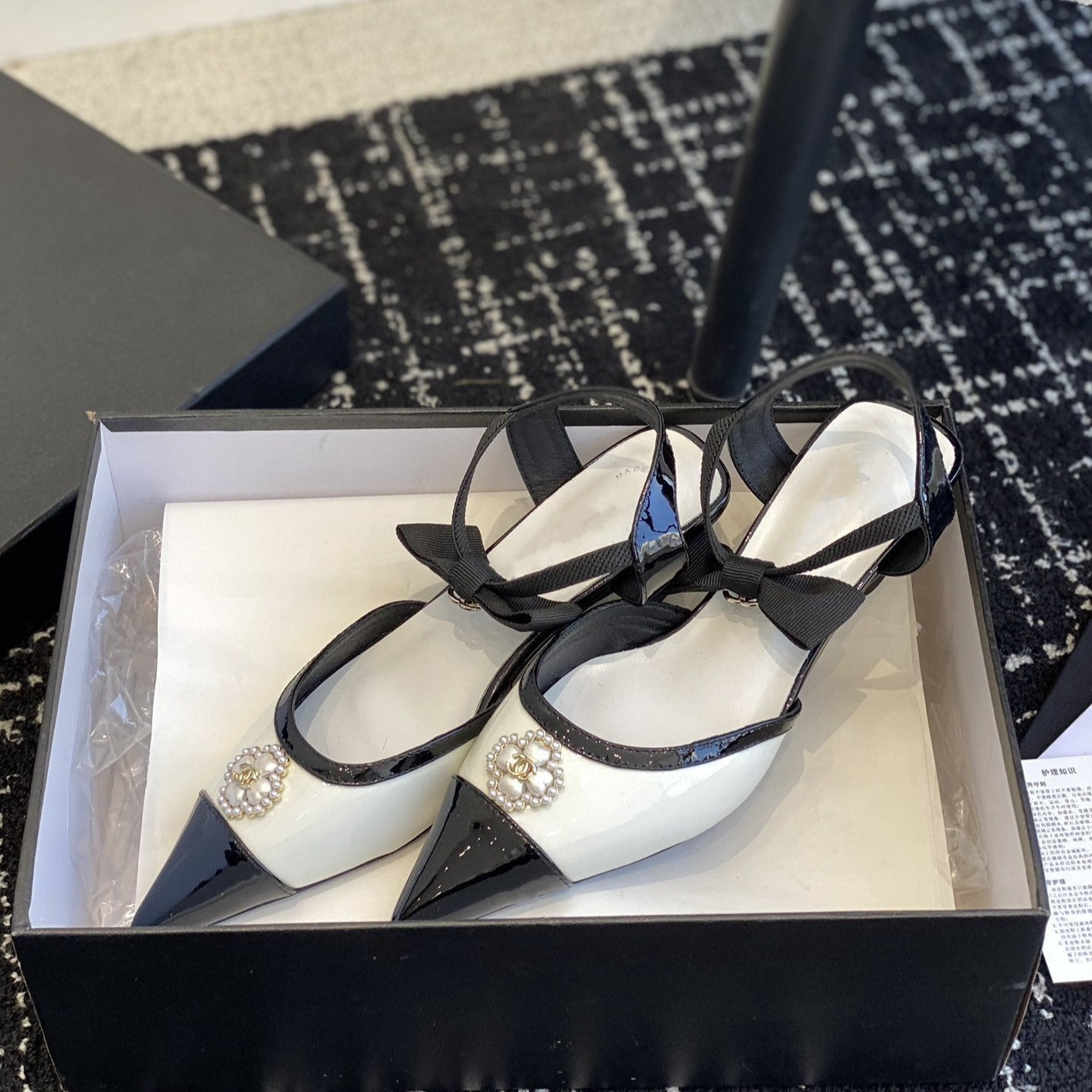 slingbacks 45 white black patent calfskin