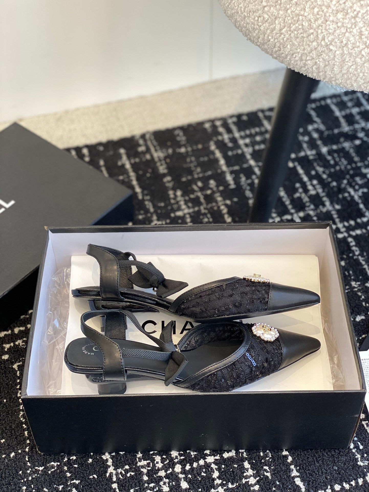 slingbacks 45 black tweed lambskin