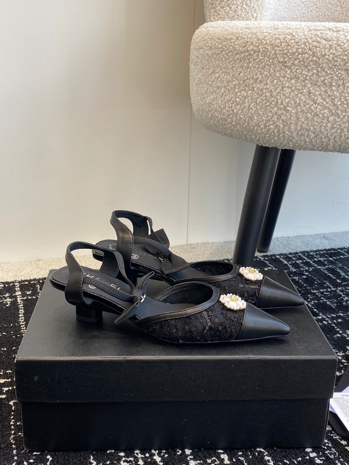 slingbacks 45 black tweed lambskin