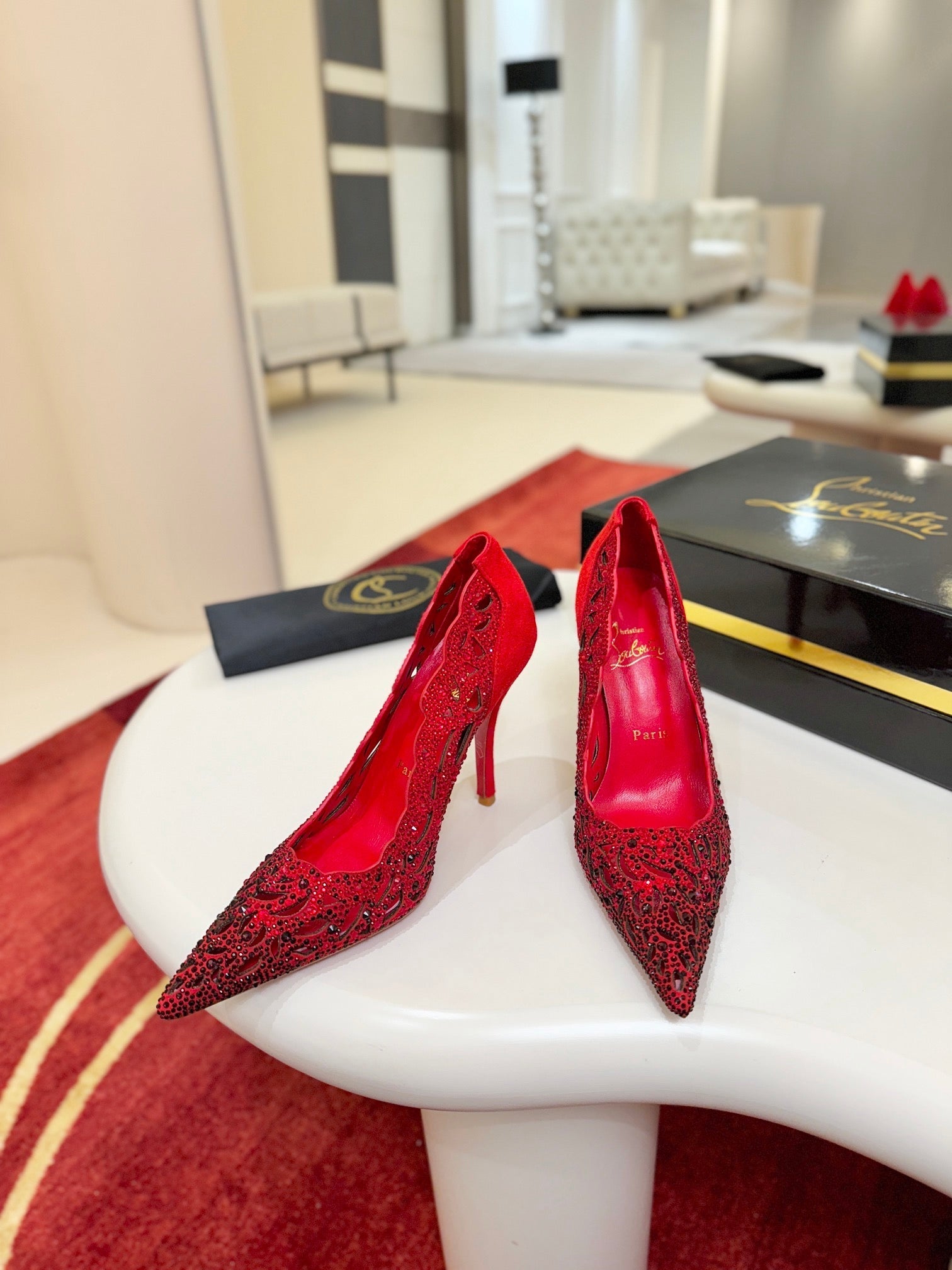 CL 26SS High Heel Pump 100 Red Black Sheepskin 574424
