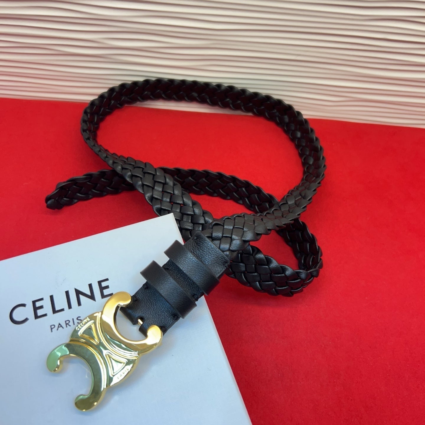 Celine 2026 Arc de Triomphe Belt 3.0cm Braided Leather