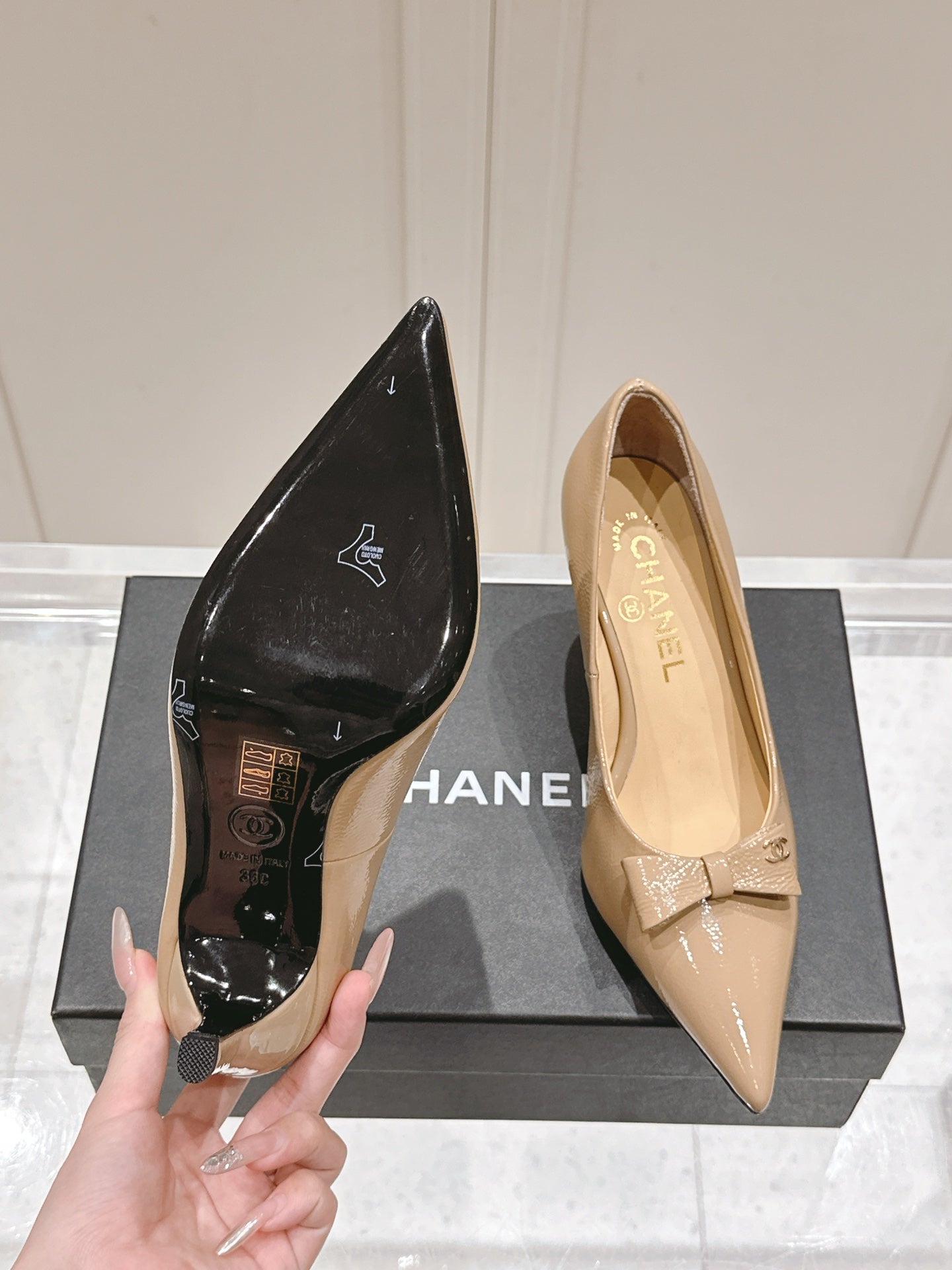 Chanel 25A Heel Pump Nude Patent  Calfskin 393070