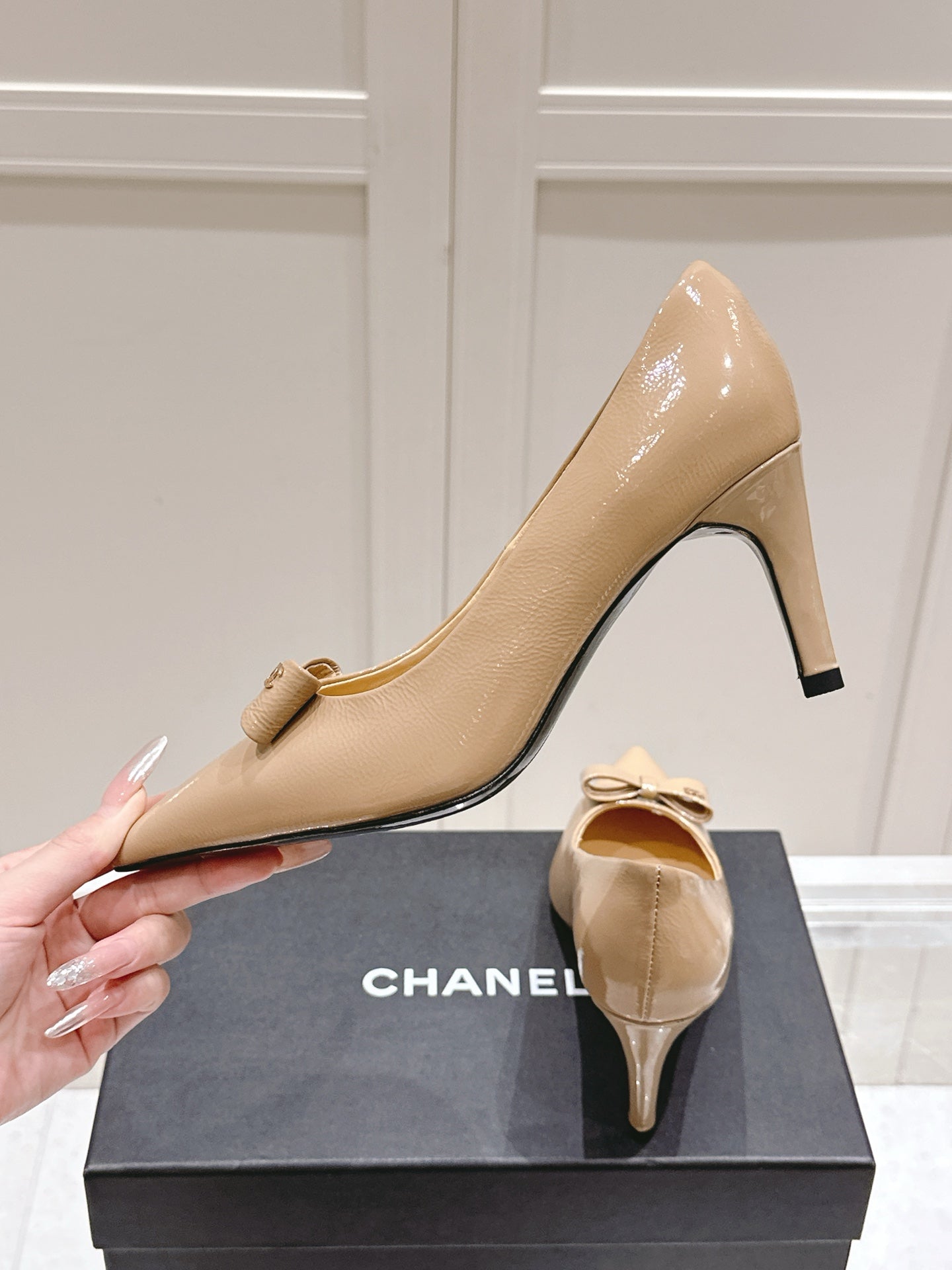 Chanel 25A Heel Pump Nude Patent  Calfskin 393070