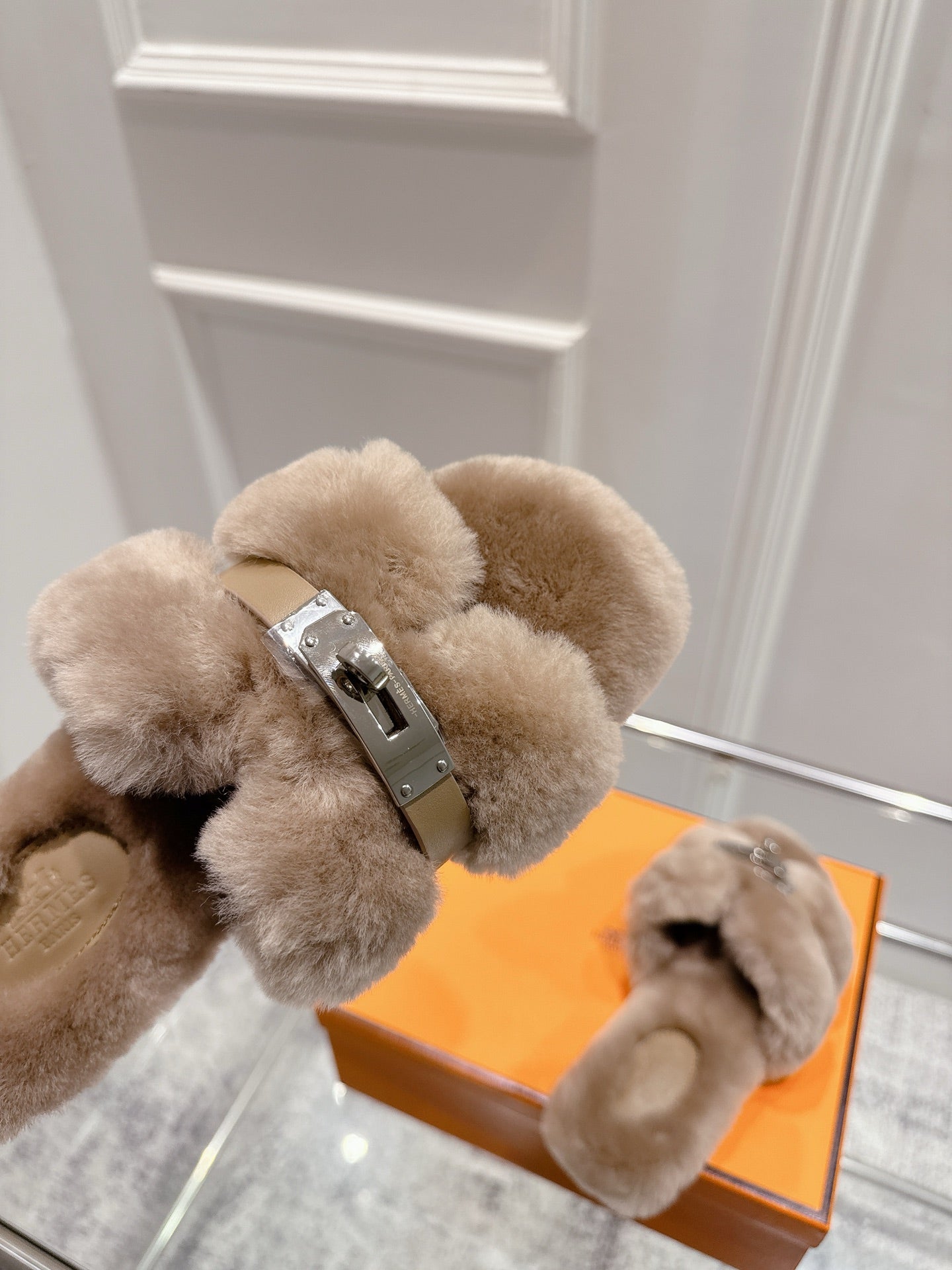 HM Oran slippers sliver buckle nude wool