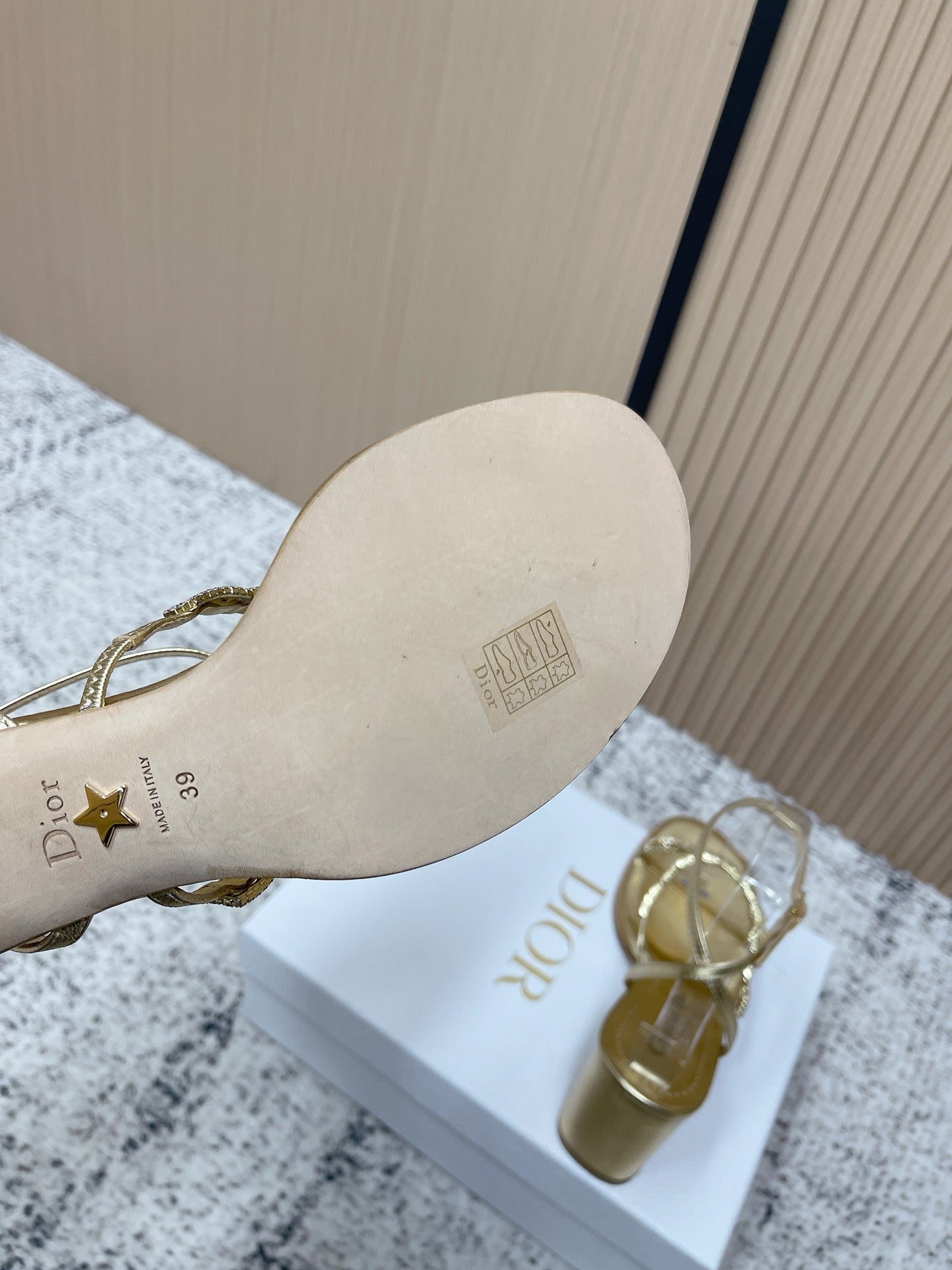 CD 26s High Heel Sandals 80 Gold Champage Genuine Leather 643497