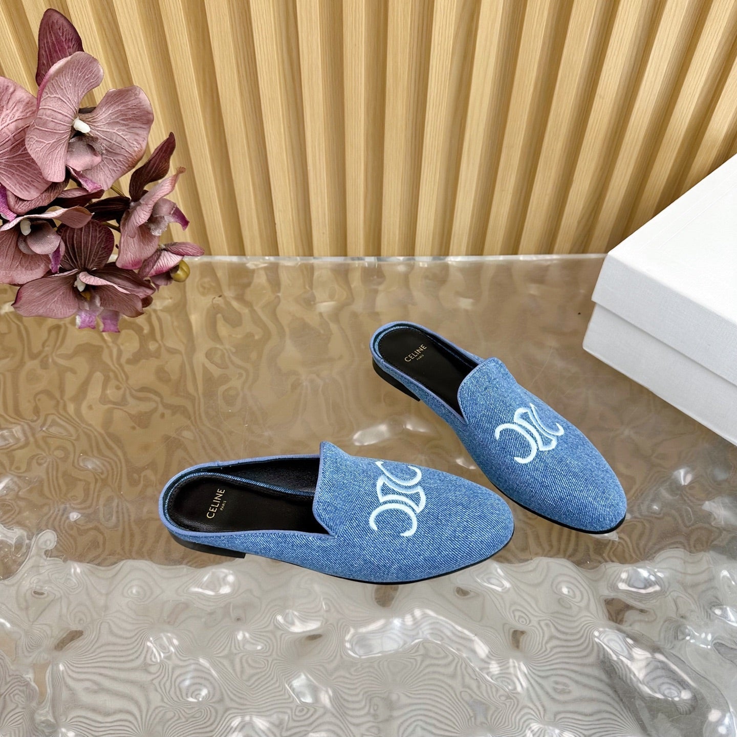 CELINE 25 Slippers Blue Denim 285915